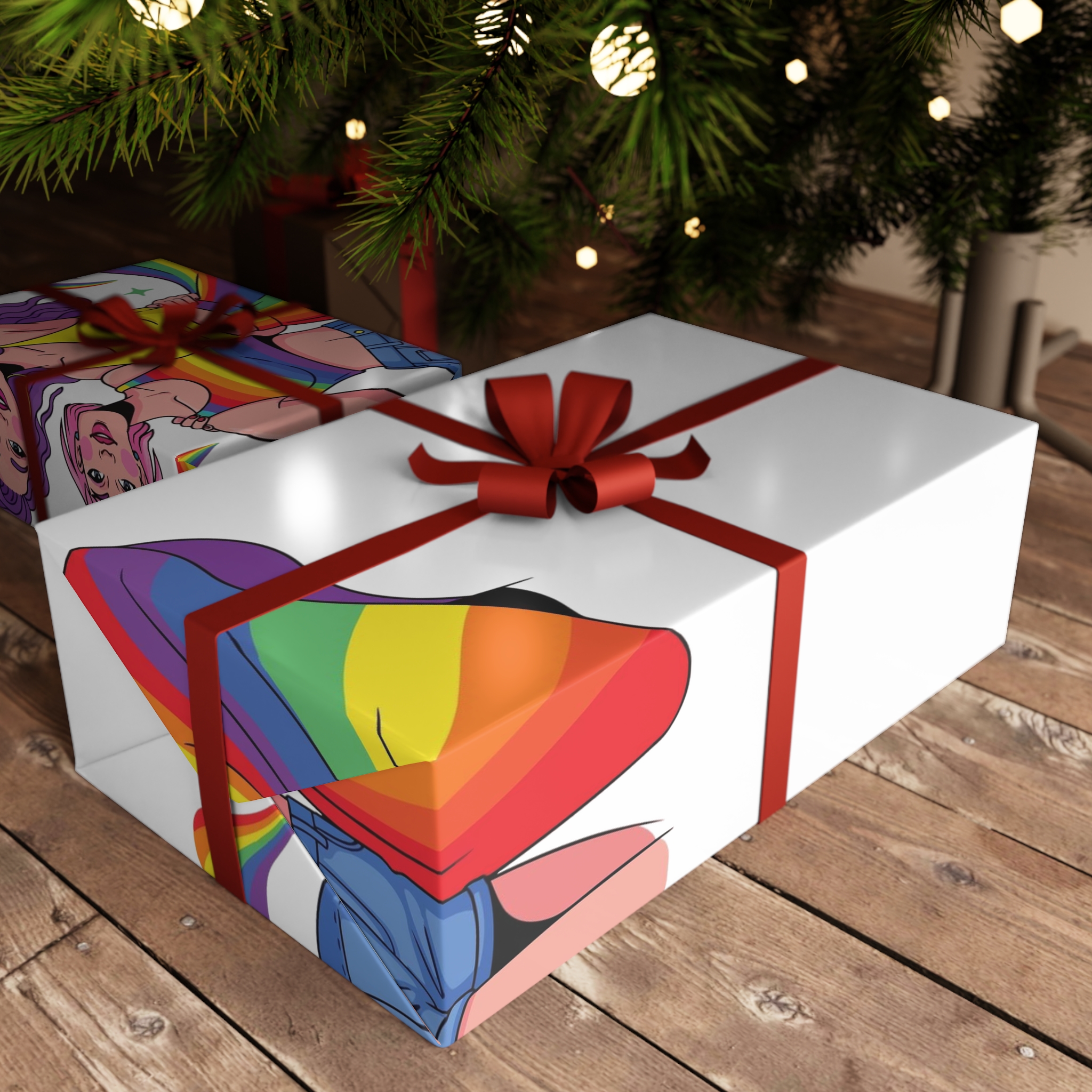 Two Happy Women Celebrating Diversity Pride With Rainbow Colors Splashes Gift Wrapping Paper Sheets 1pc - Image 3
