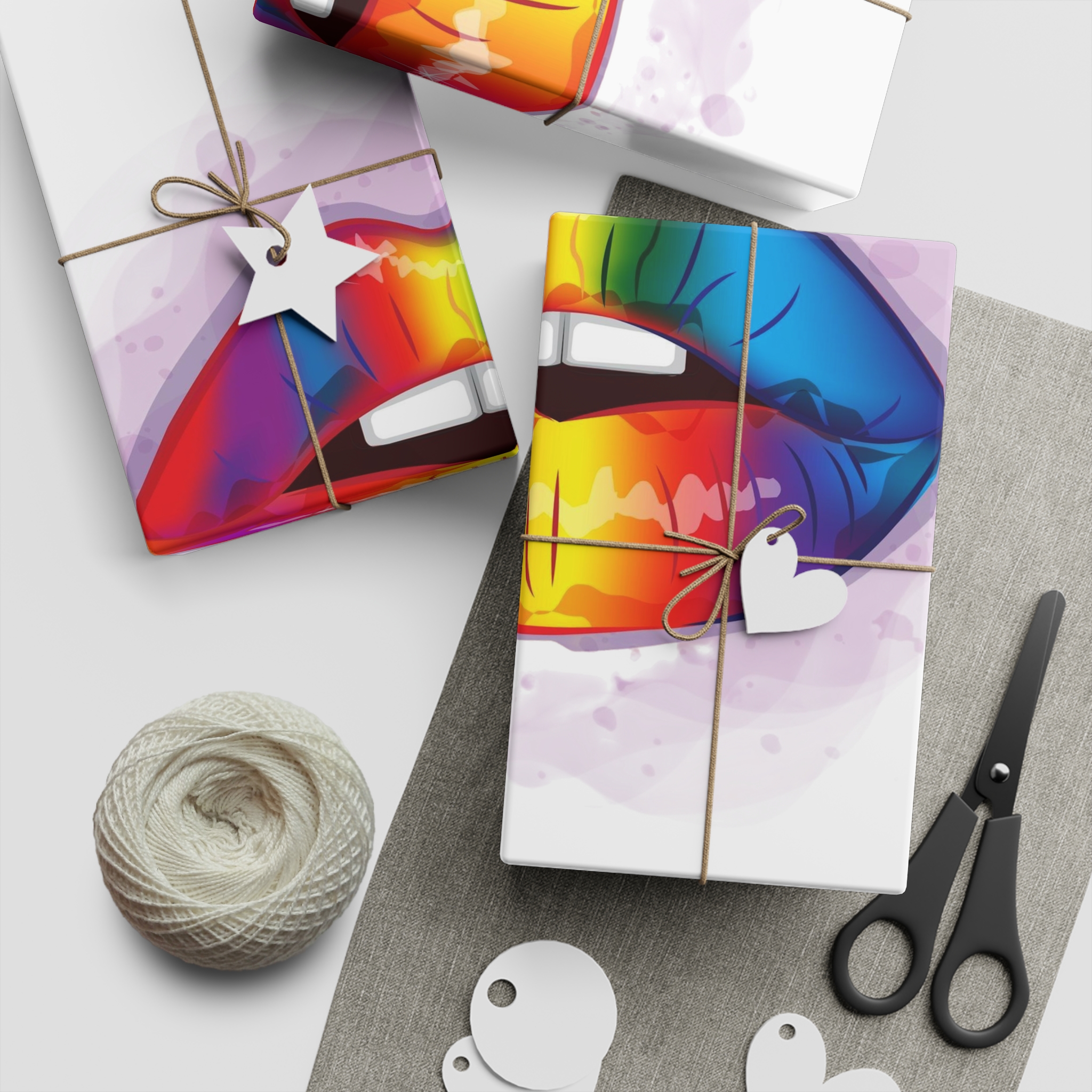 Rainbow Lips Lgbt Beautiful Fashionable Realistic Realistic Watercolor Style Print Vector Gift Wrapping Paper Sheets 1pc - Image 2