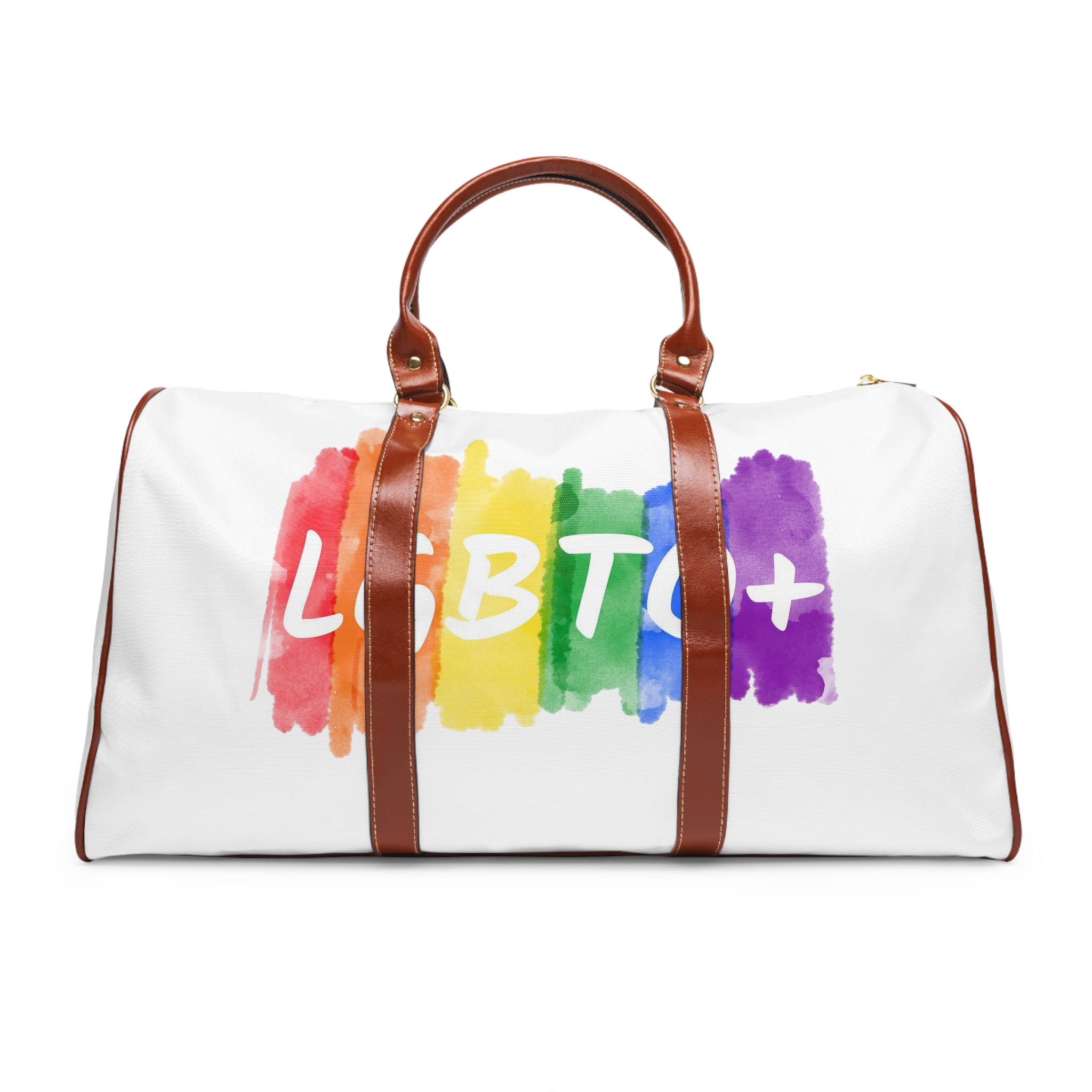 Lgbtq Logo Lettering Text Vector Rainbow Watercolor Paint Textured Colorful Stripes Waterproof Travel Bag