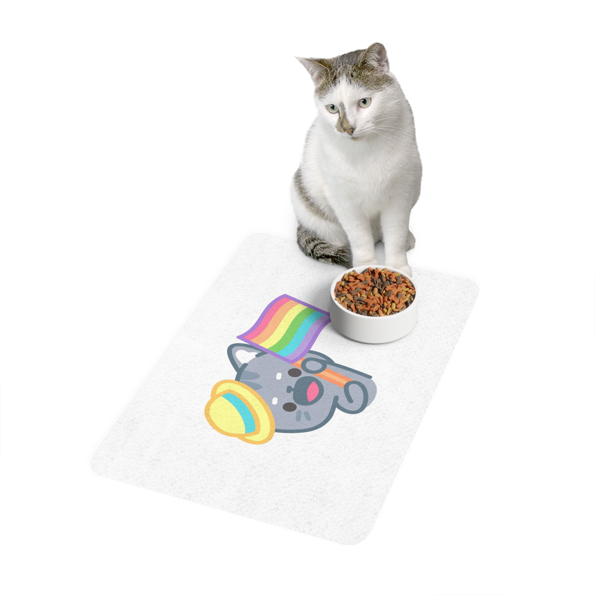 Cute Cat With Yellow Hat Rainbow Flag Illustration Pet Food Mat 12x18 - Image 3
