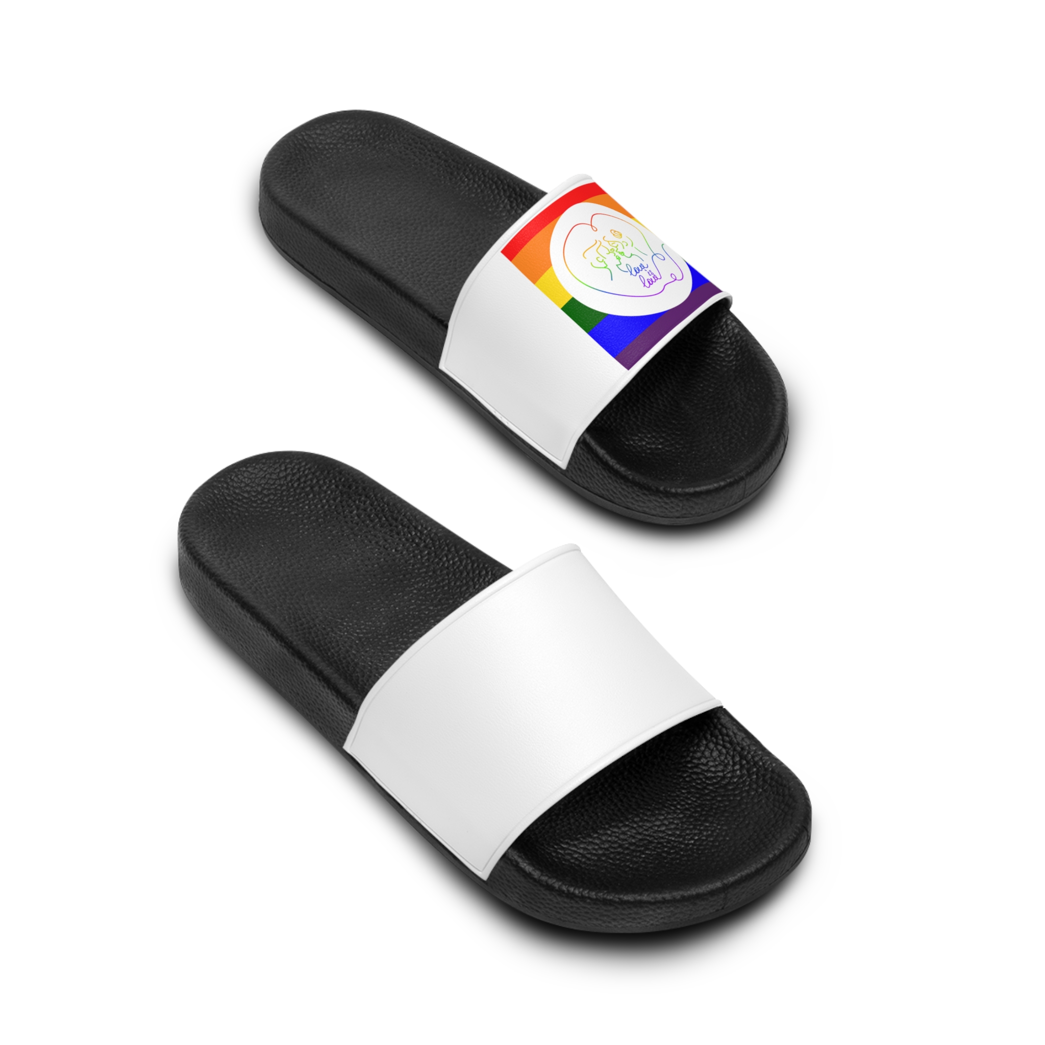 Poster With Kissing Woman Hand Lettering Love Is Love Theme Month Pride Lgbtq Love Background Mens Slide Sandals - Image 4
