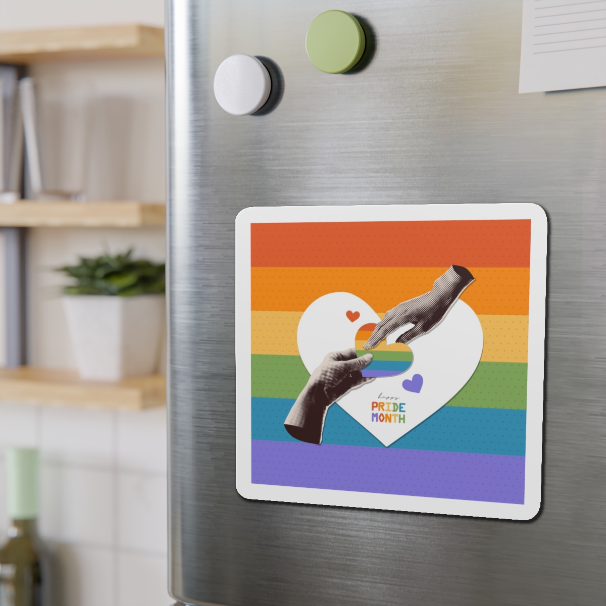 Retro Nostalgic Banner Pride Month Halftone Hands Holding Striped Heart Vintage Collage With Die Cut Magnets - Image 15