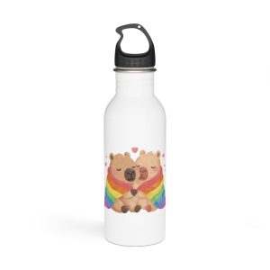 Two Capybaras Embracing Rainbow Blanket Illustration Stainless Steel Water Bottle