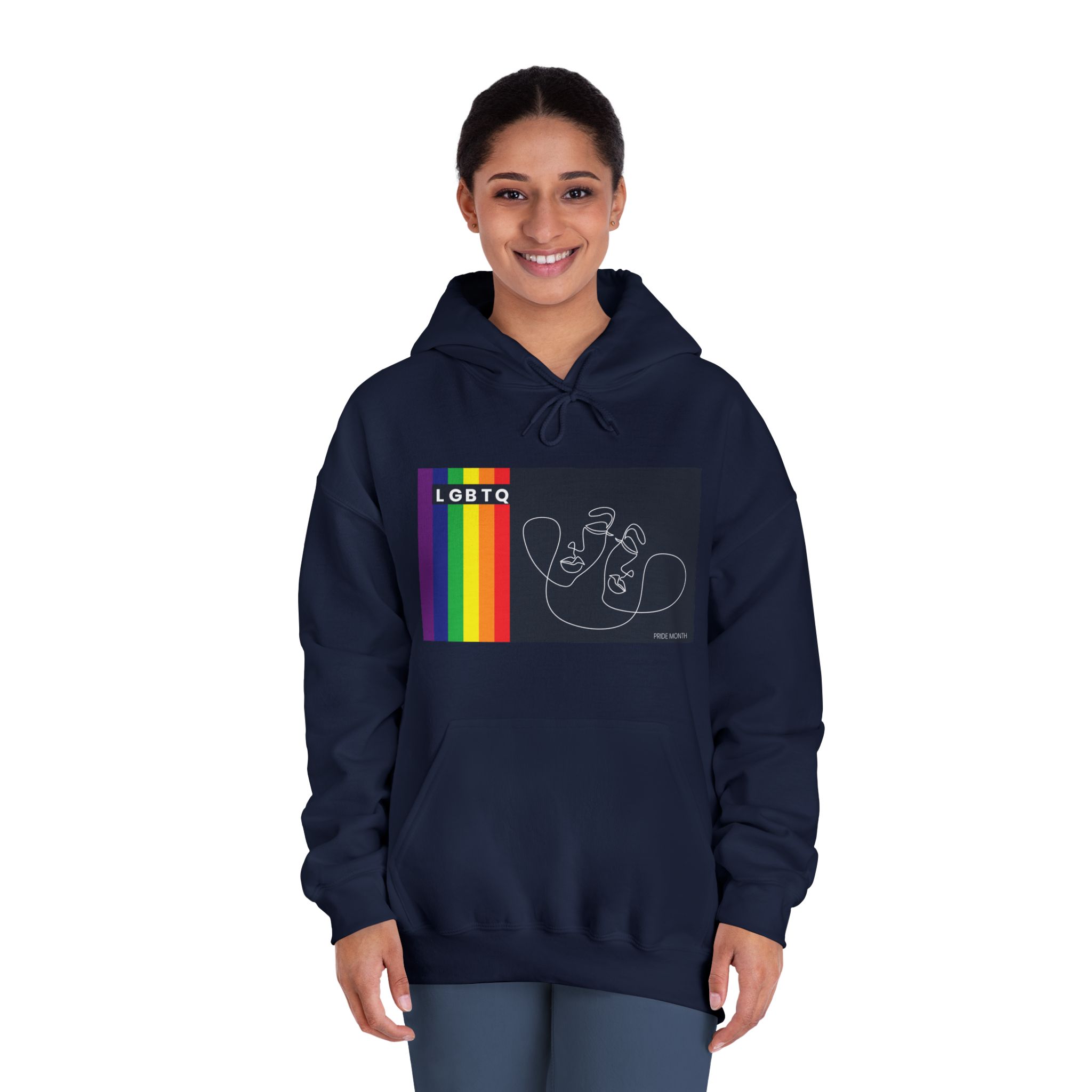Lgbtq Pride Month Color Flag Dark Background With Female Couple Line Are Vector Illustration Unisex Dryblend Hooded Sweatshirt - Image 32