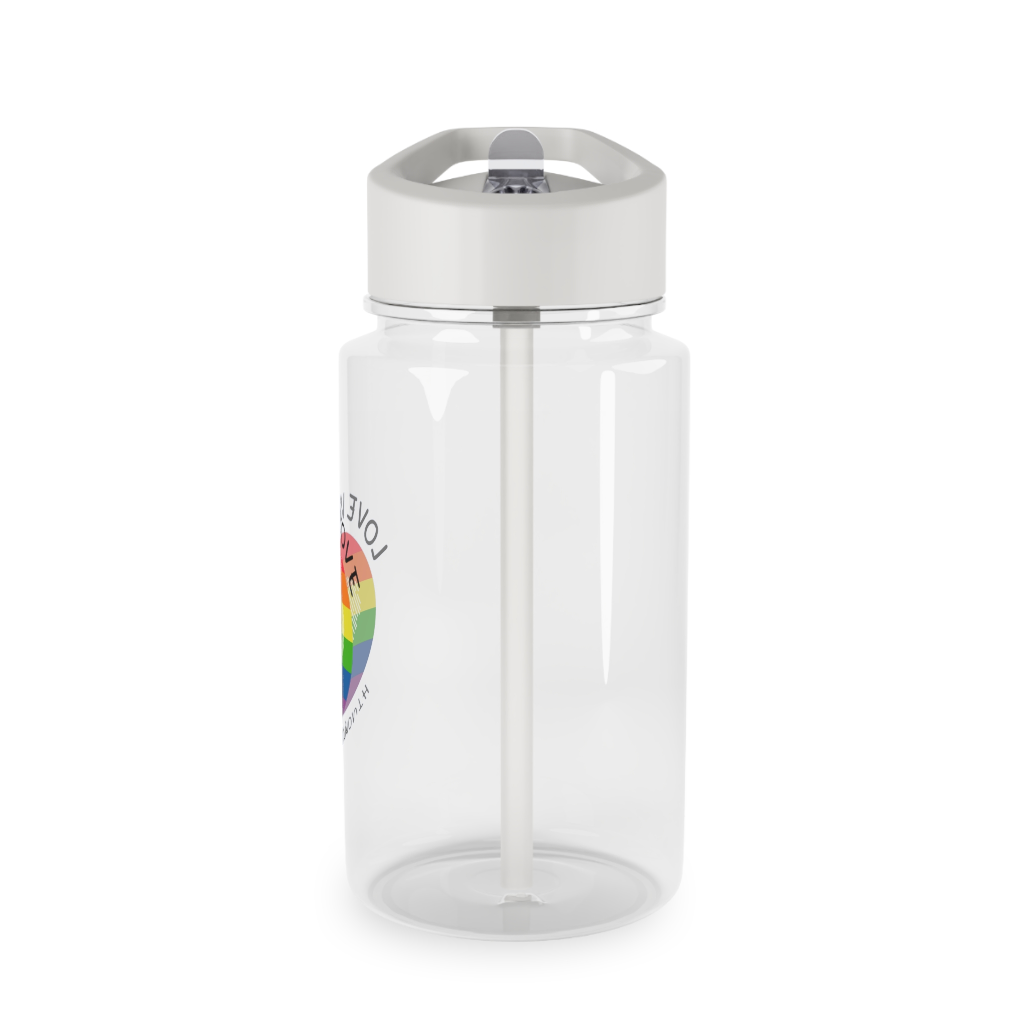 Lgbt Pride Month Love Is Love Lgbtq Symbol With Lgbt Pride Round Rainbow Flag With Heart Gay Pride Tritan Water Bottle - Image 3