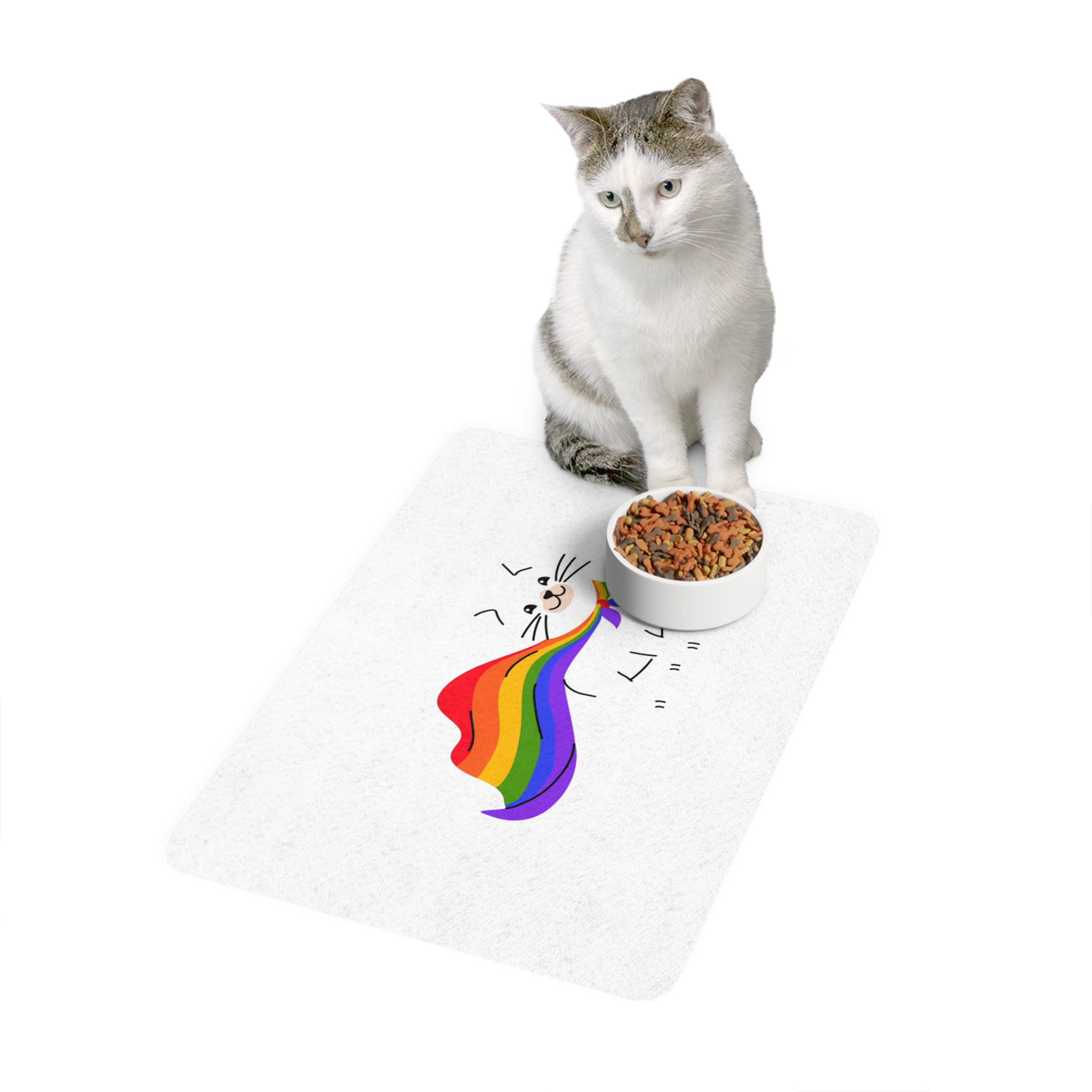 Kawaii Cat With Lgbtq Rainbow Flag Cartoon Pet Food Mat 12x18 - Image 3