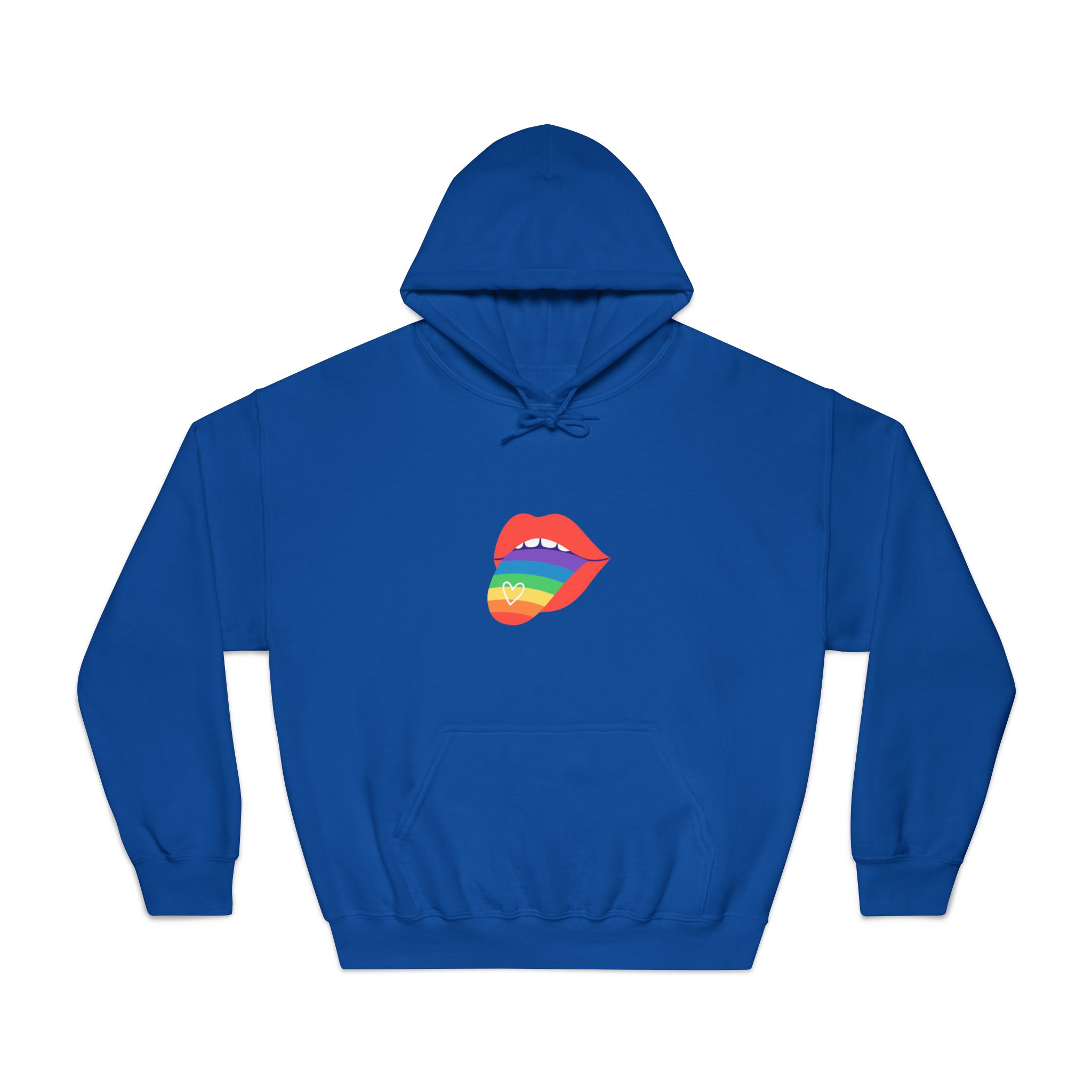 Open Red Lips With Rainbow Tongue Hand Drawn Vector Illustration Unisex Dryblend Hooded Sweatshirt - Image 25