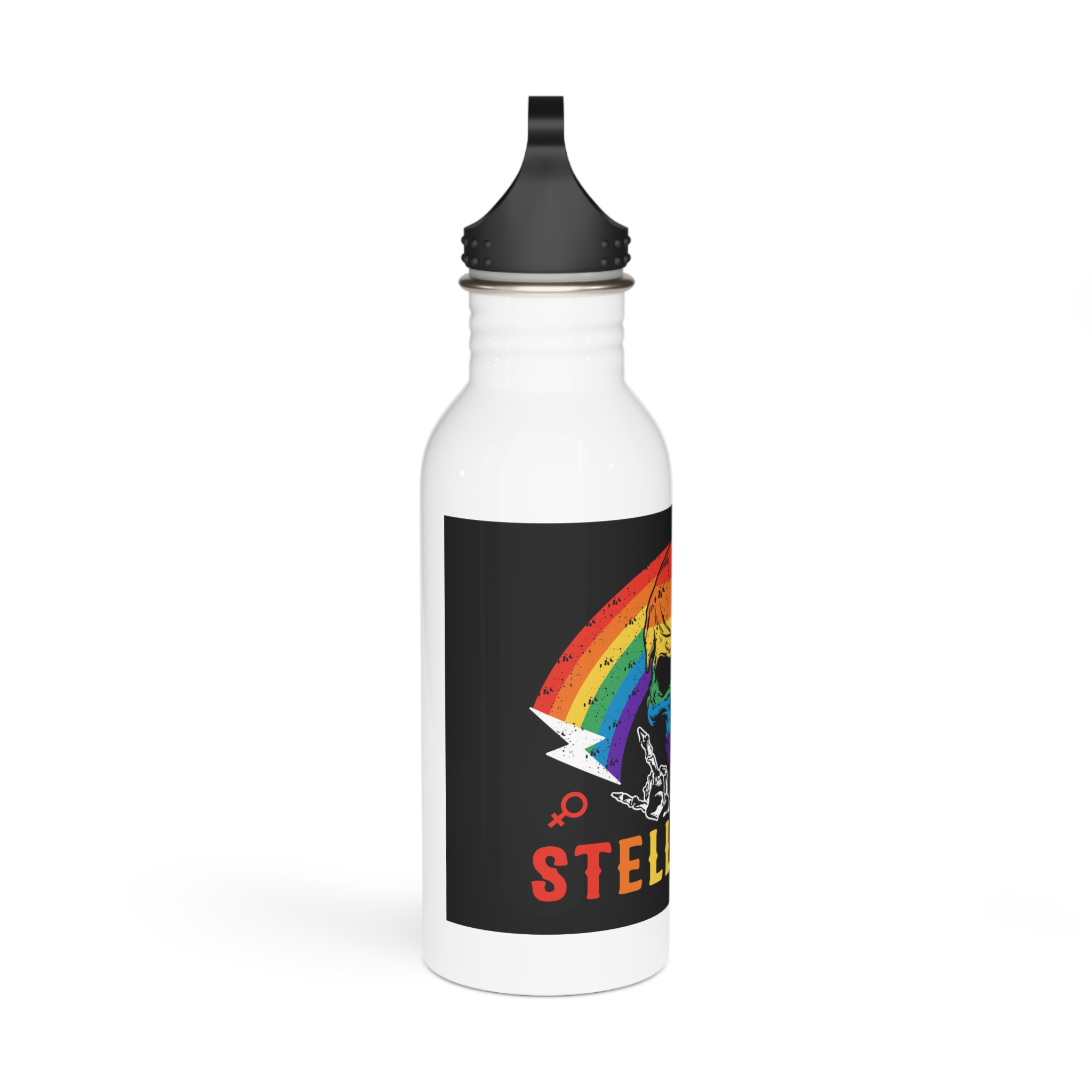 Stela Gay Skull Rainbow Gay Pride Vector T Shirt Stainless Steel Water Bottle - Image 2