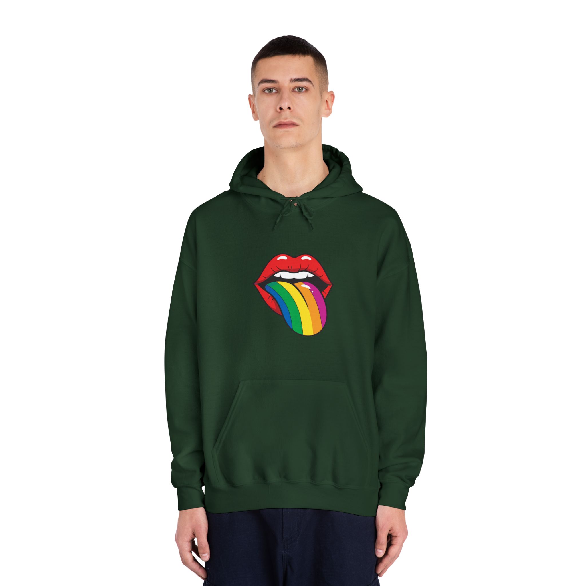 Pop Art Illustration Open Red Lips With Long Colorful Rainbow Tongue Sticking Out Now Unisex Dryblend Hooded Sweatshirt - Image 23