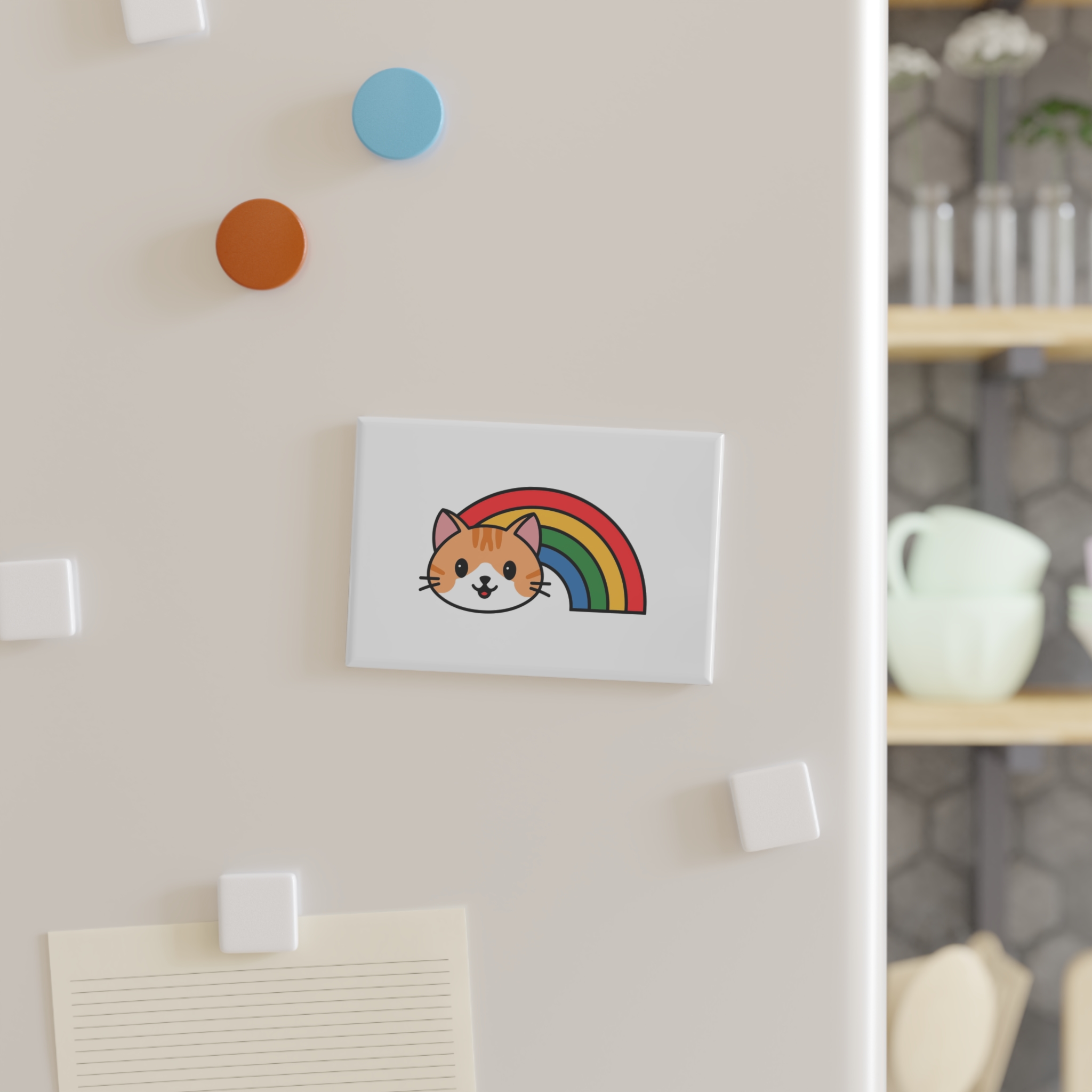 Cartoon Cat Head Illustration With Rainbow Happy Expression1 Button Magnet Rectangle 1 And 10 Pcs - Image 7