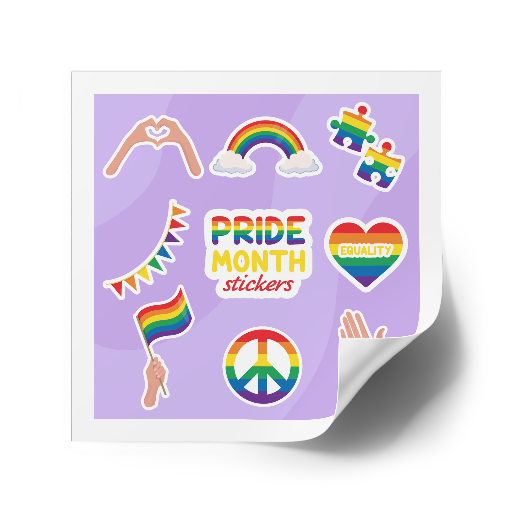 Pride Month Cute Stickers Lgbtq Rainbow Flag Flat Illustrations Laminate Stickers Square - Image 42