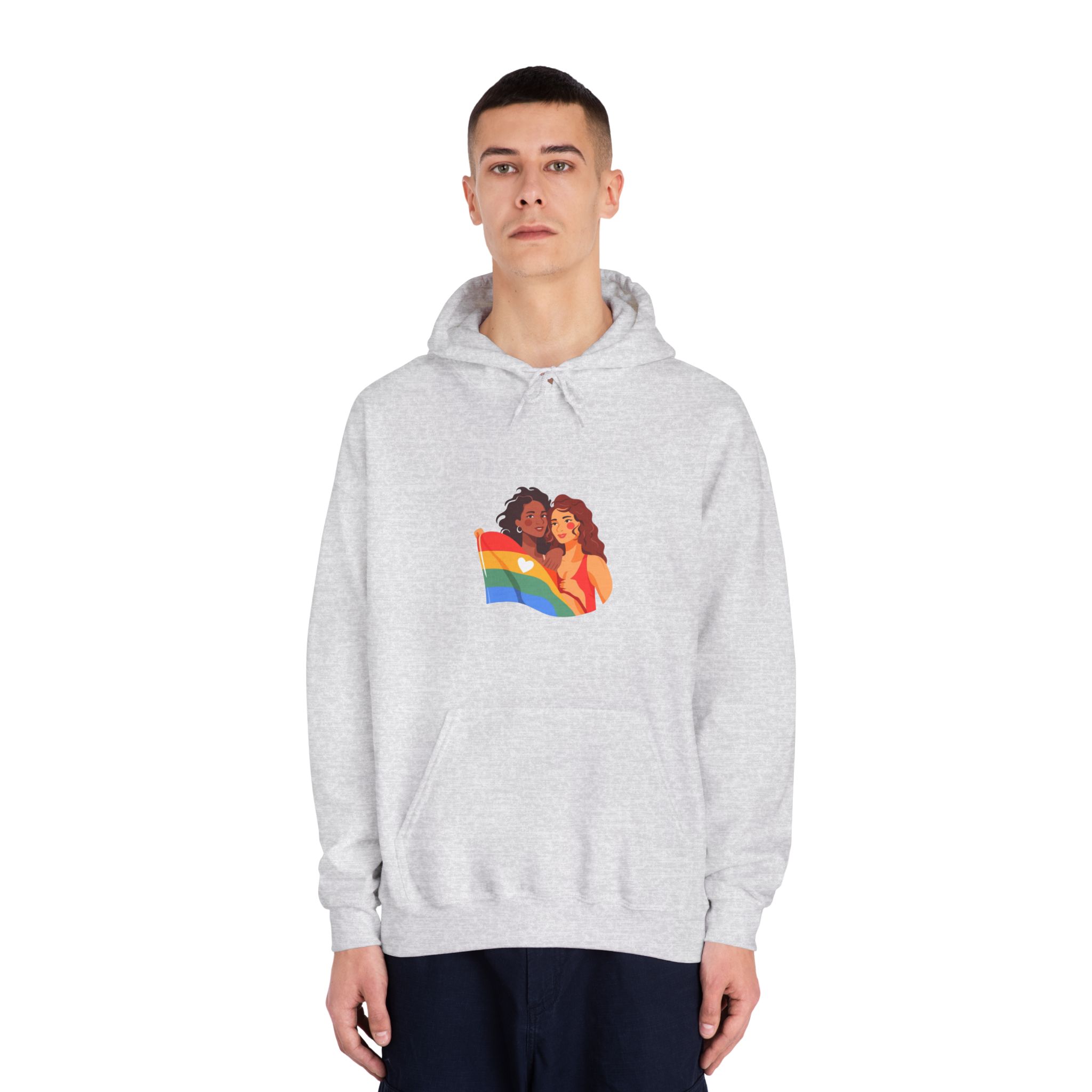 Portrait Lesbian Couple With Rainbow Flag Concept Lgbtq Unisex Dryblend Hooded Sweatshirt - Image 7