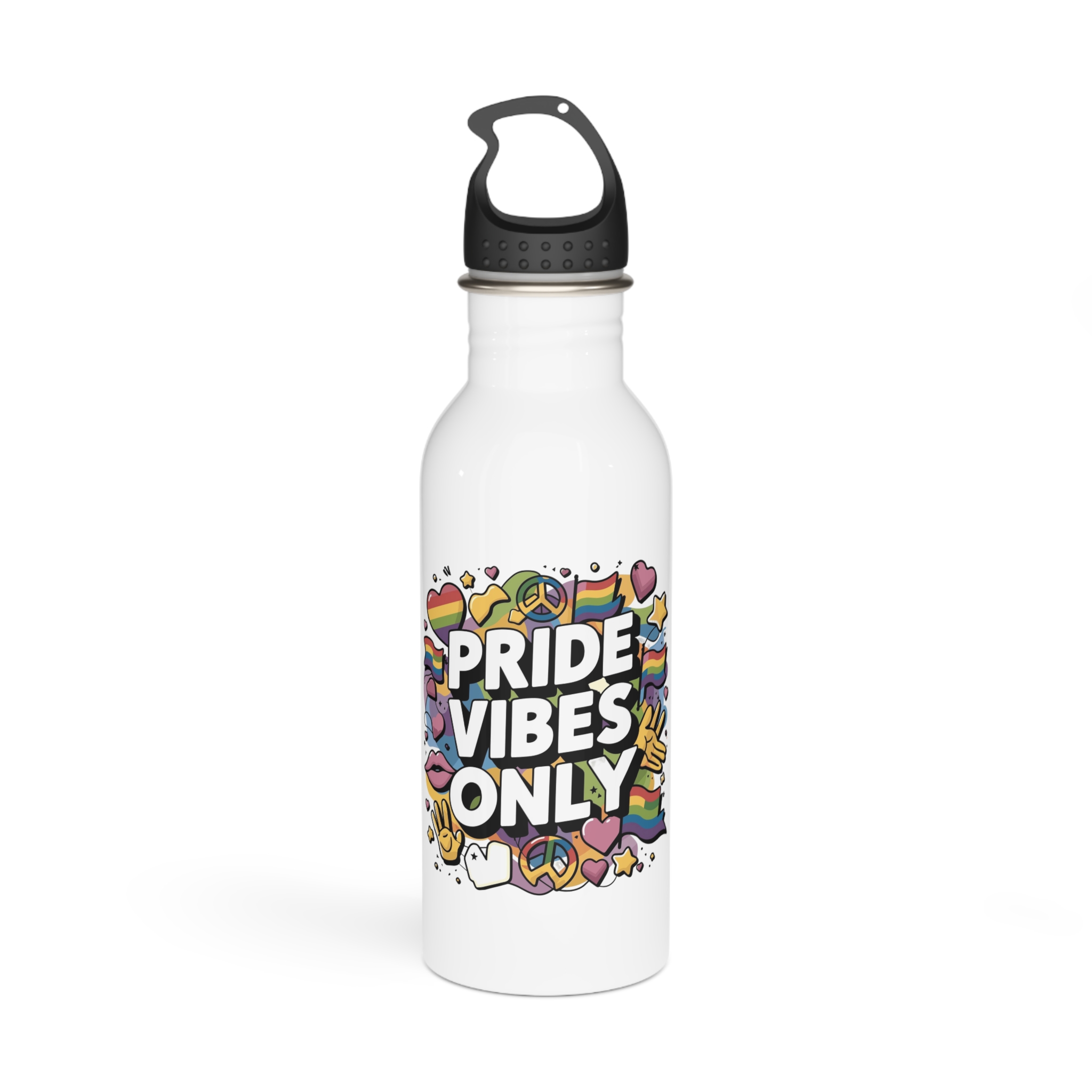 Pride Vibes Only T Shirt Design Isolated White Background Stainless Steel Water Bottle