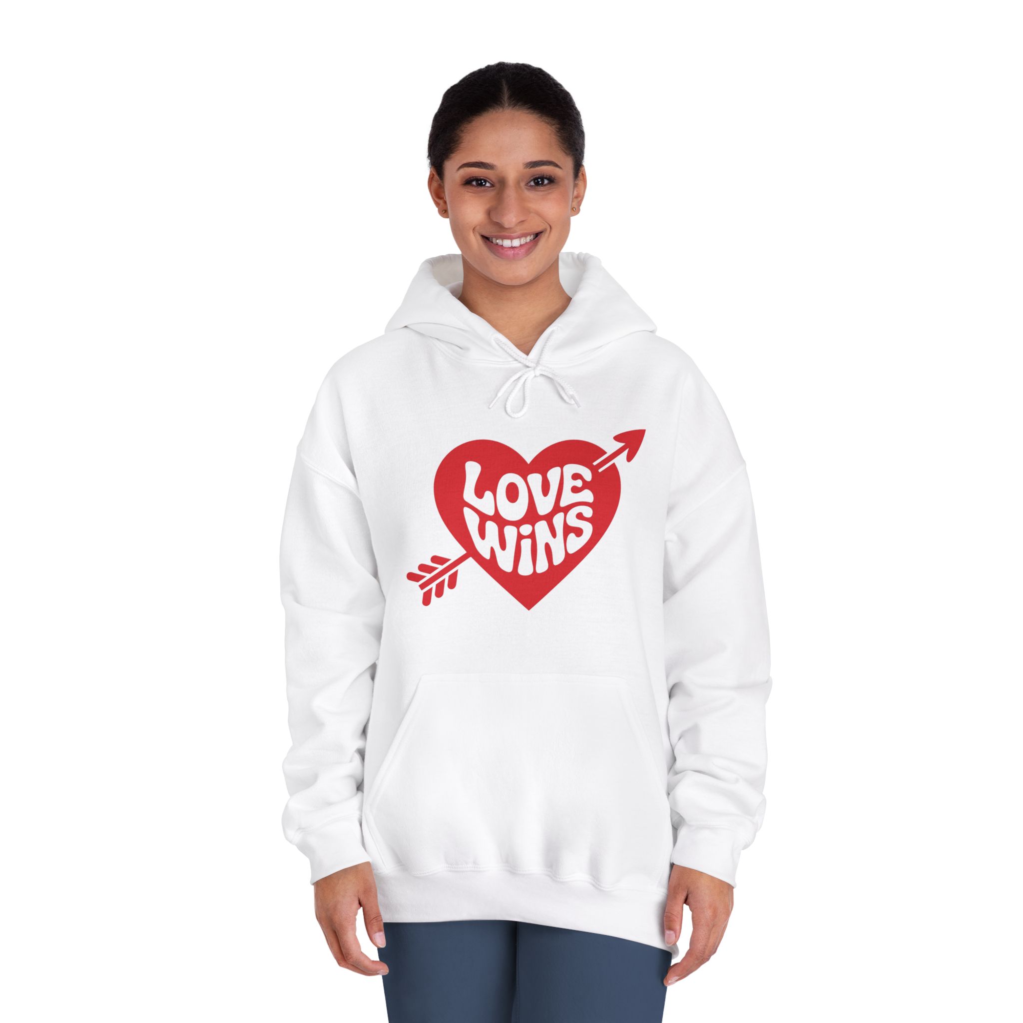 Love Wins Inscription Red Heart Pierced With Cupid39s Arrow Transparent Background Unisex Dryblend Hooded Sweatshirt - Image 4