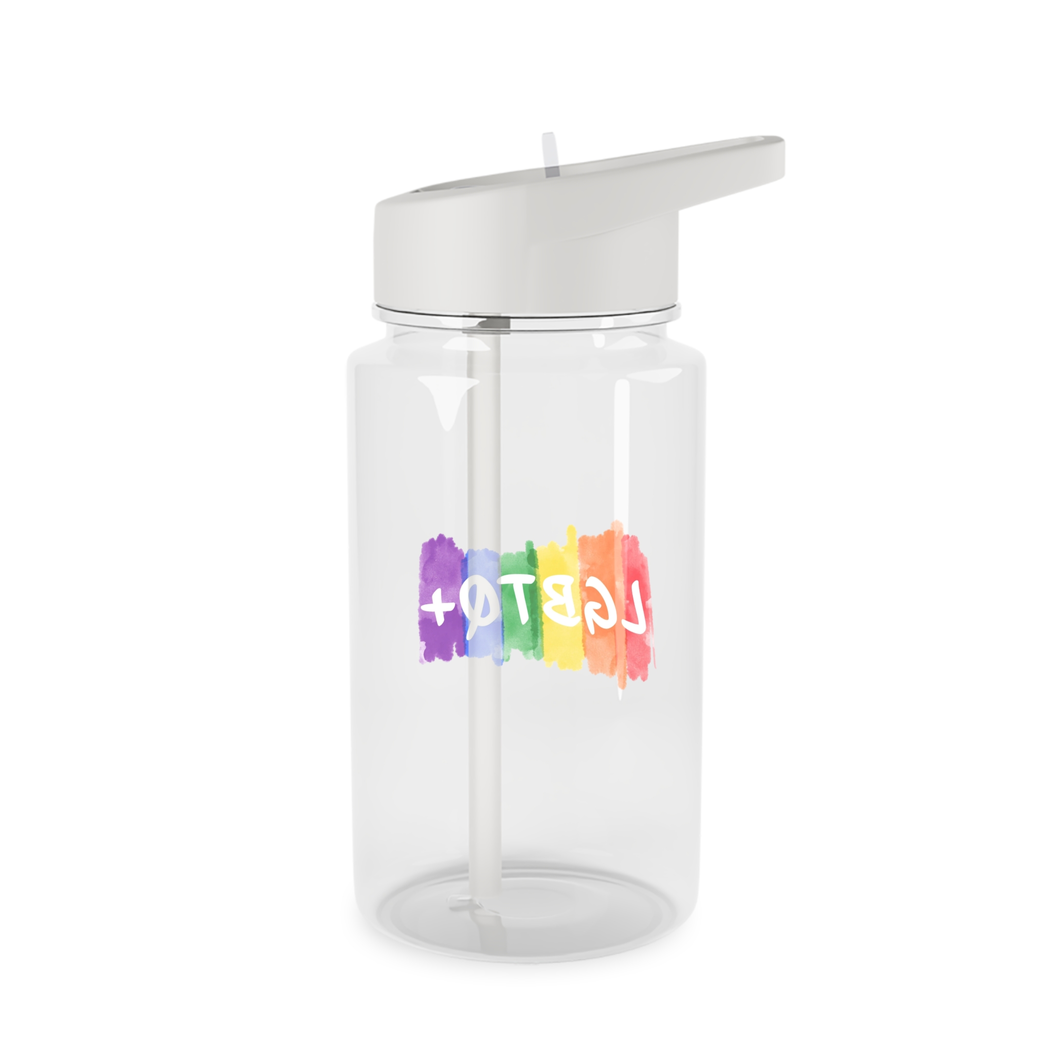 Lgbtq Logo Lettering Text Vector Rainbow Watercolor Paint Textured Colorful Stripes Tritan Water Bottle - Image 2