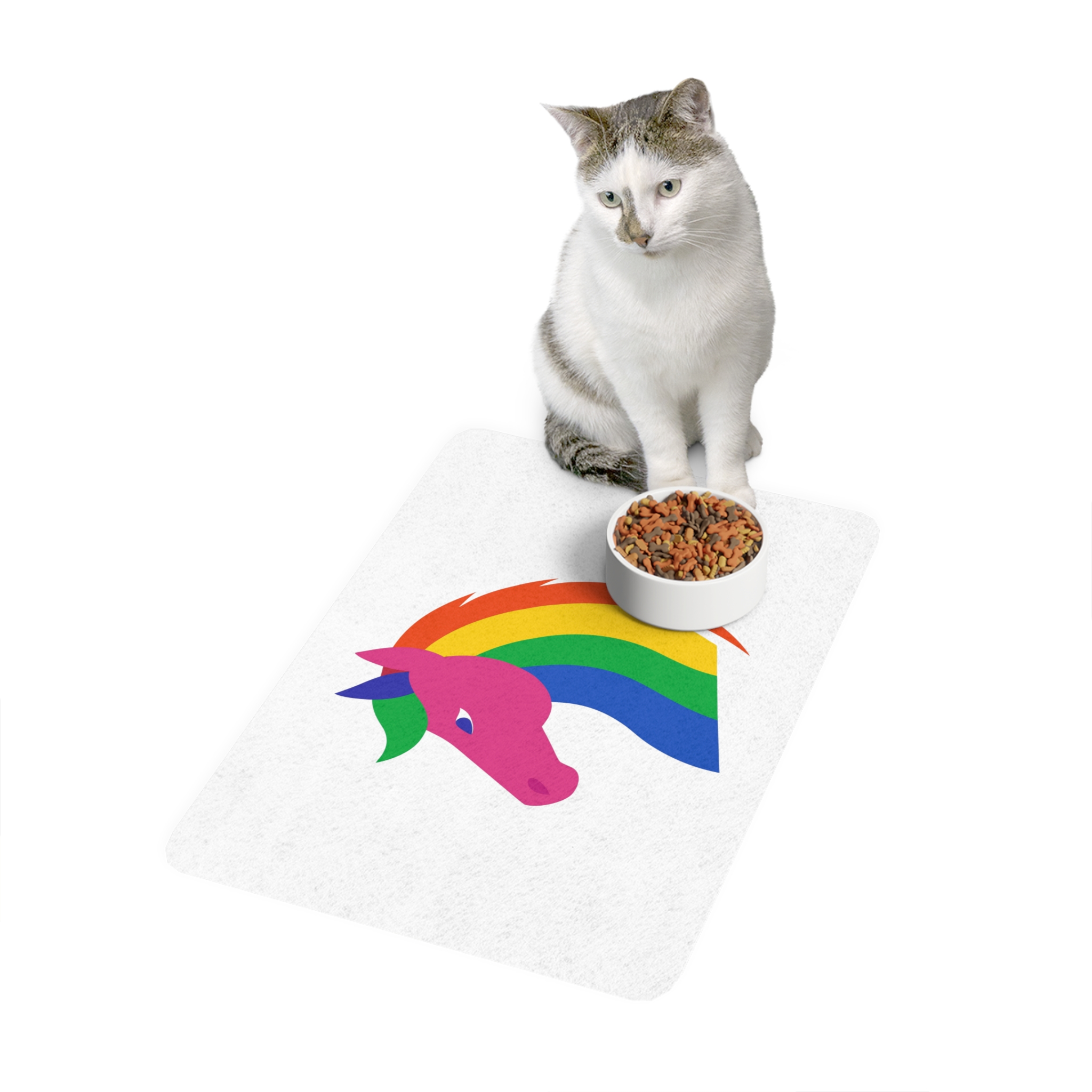 Rainbow Unicorn Head Flat Style Pet Food Mat 12x18 - Image 3