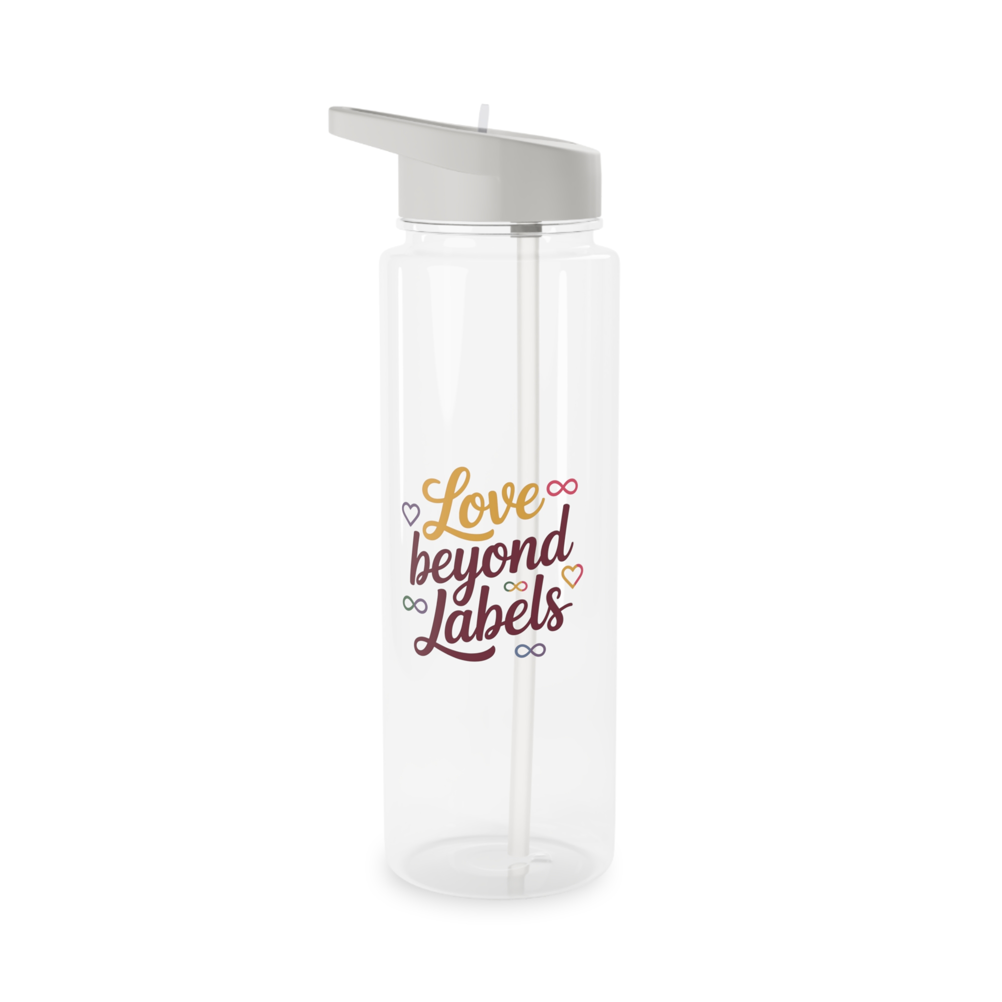Love Beyond Labels T Shirt Design Isolated White Background Tritan Water Bottle - Image 5