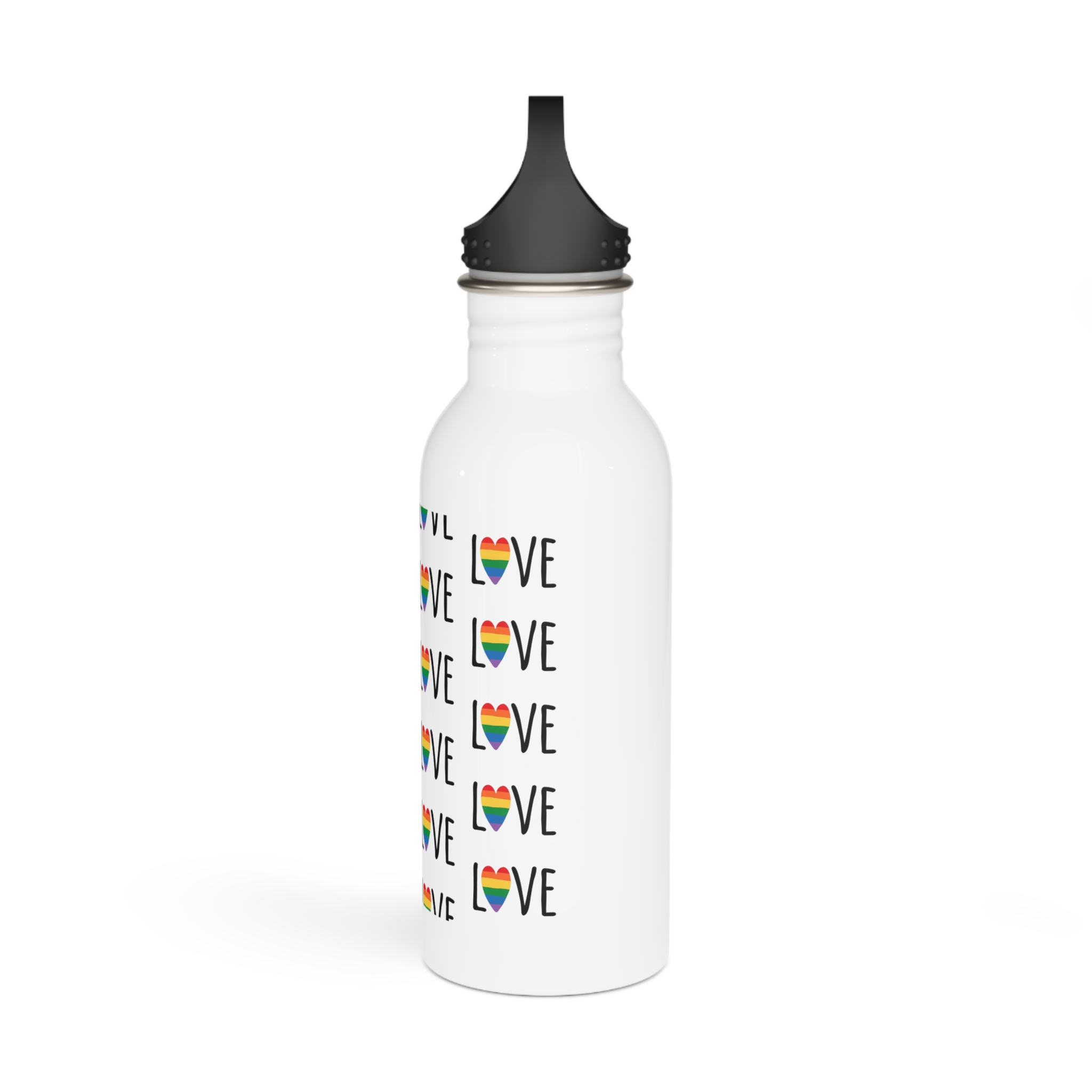 Seamless Pattern Lgbt Rainbow Love Text Stainless Steel Water Bottle - Image 4