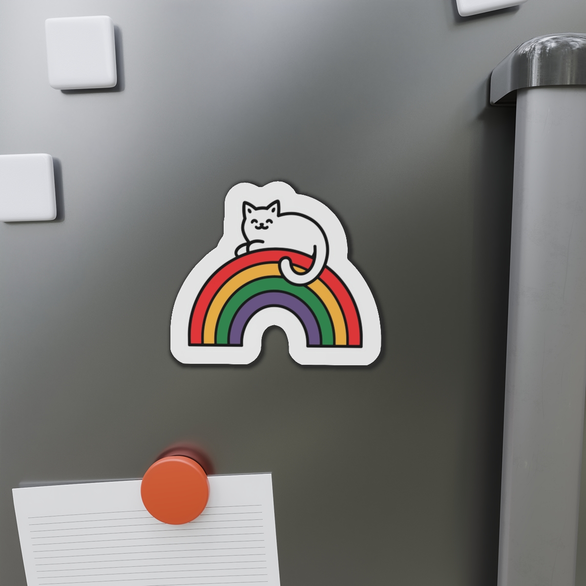 Cartoon Cat Lying Rainbow Illustration With Cheerful Expression Die Cut Magnets - Image 11