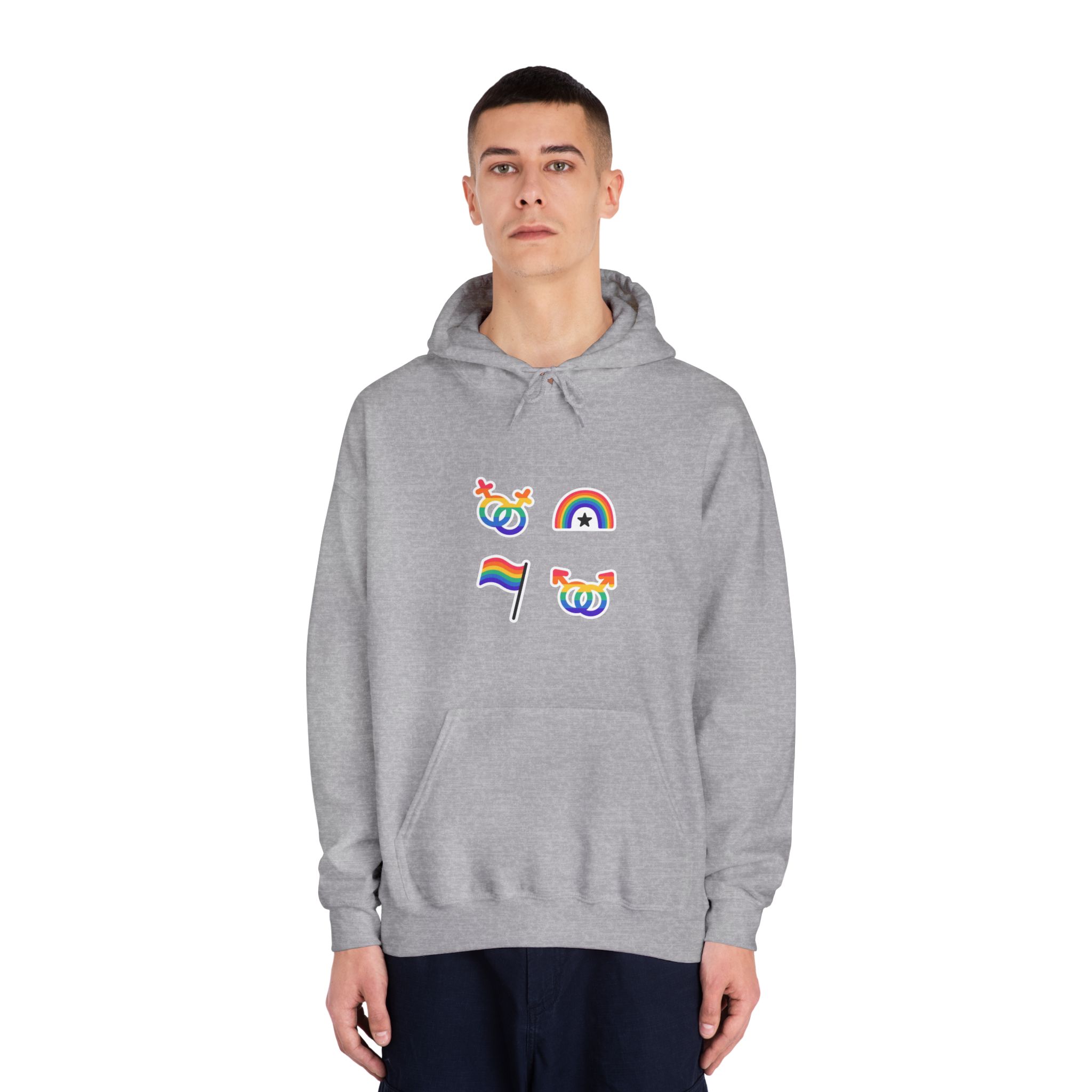 Lgbt Stickers Doodle Style Lgbtq Set Lgbt Pride Community Symbols Rainbow Colored Elements Flag Heart Rainbow Unisex Dryblend Hooded Sweatshirt - Image 15