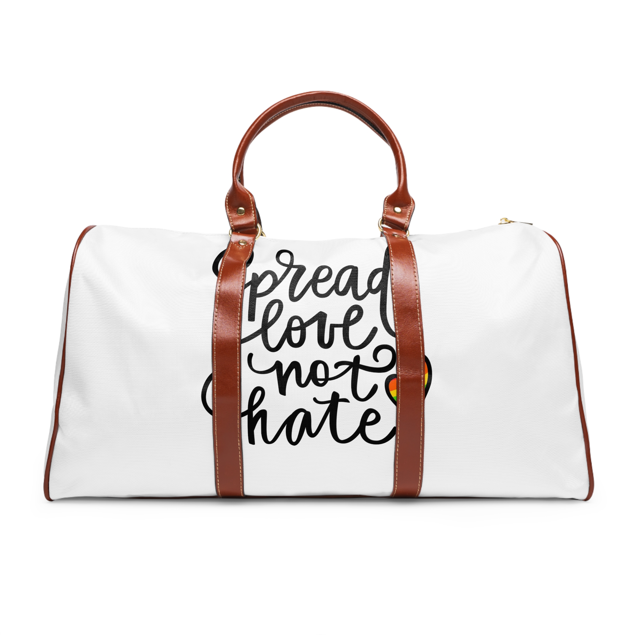 Lgbt Pride Gay Quote Rainbow Flag Heart Lgbtq Vector Quote Isolated White Background Lesbian Bisexual Transgender Concept Spread Love Hate Waterproof Travel Bag