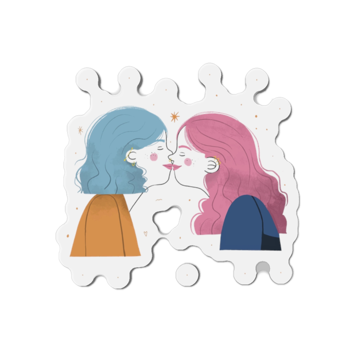 Hand Drawn Affectionate Lesbian Kiss Die Cut Magnets