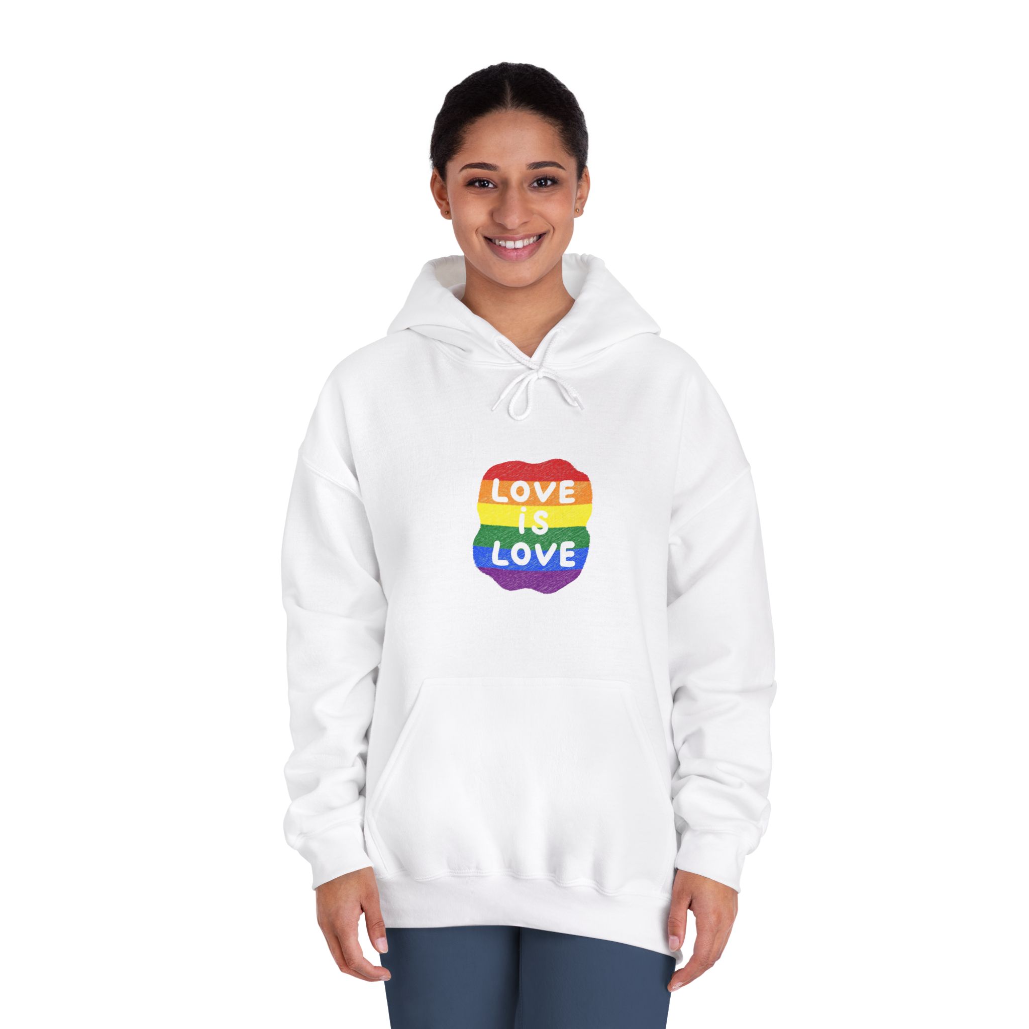 Love Is Love Lgbtq Pride Rainbow Poster Slogan Unisex Dryblend Hooded Sweatshirt - Image 4