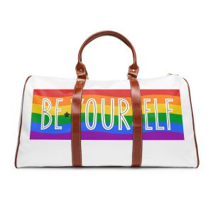Be Yourself Phrase With Lgbtqia Flag Background Waterproof Travel Bag