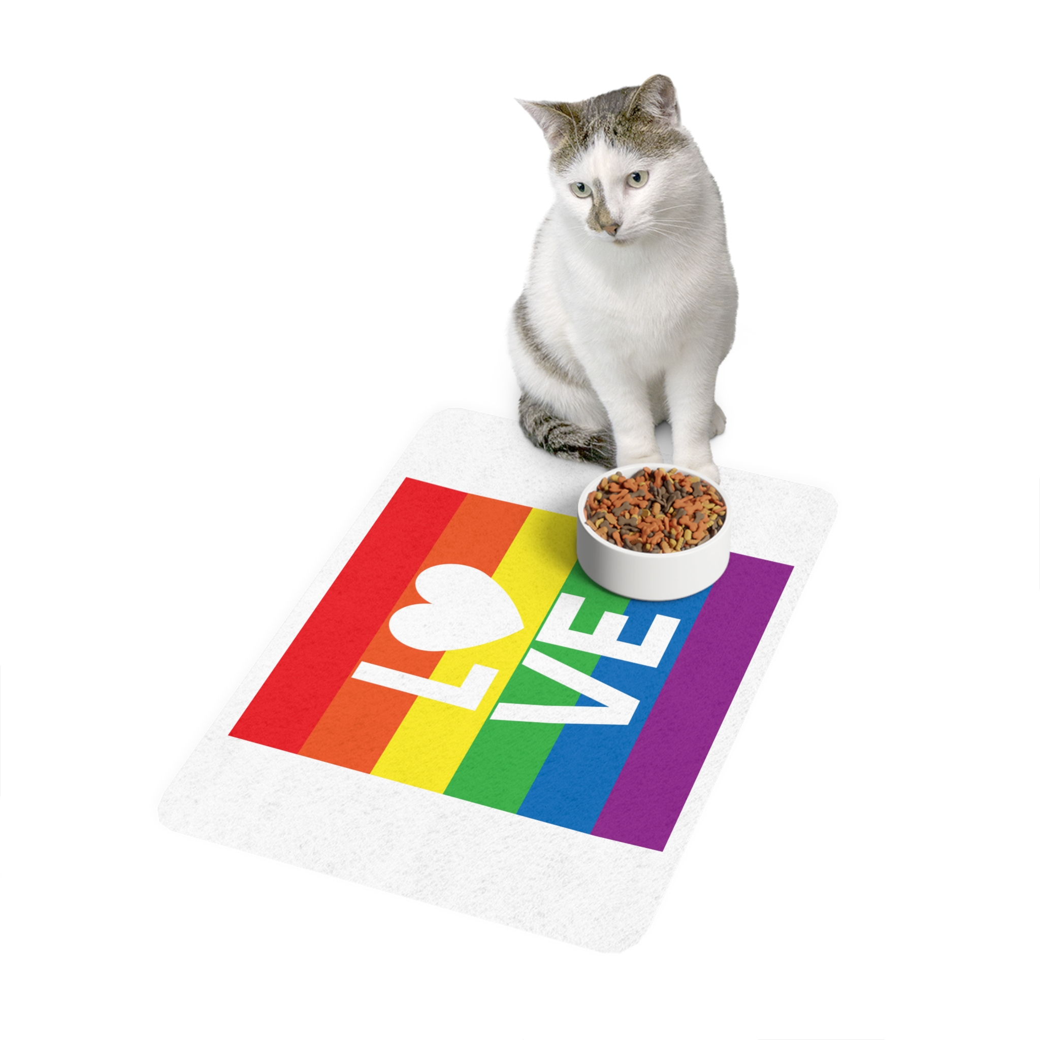 Love Lgbt Heart Squere White Pet Food Mat 12x18 - Image 3