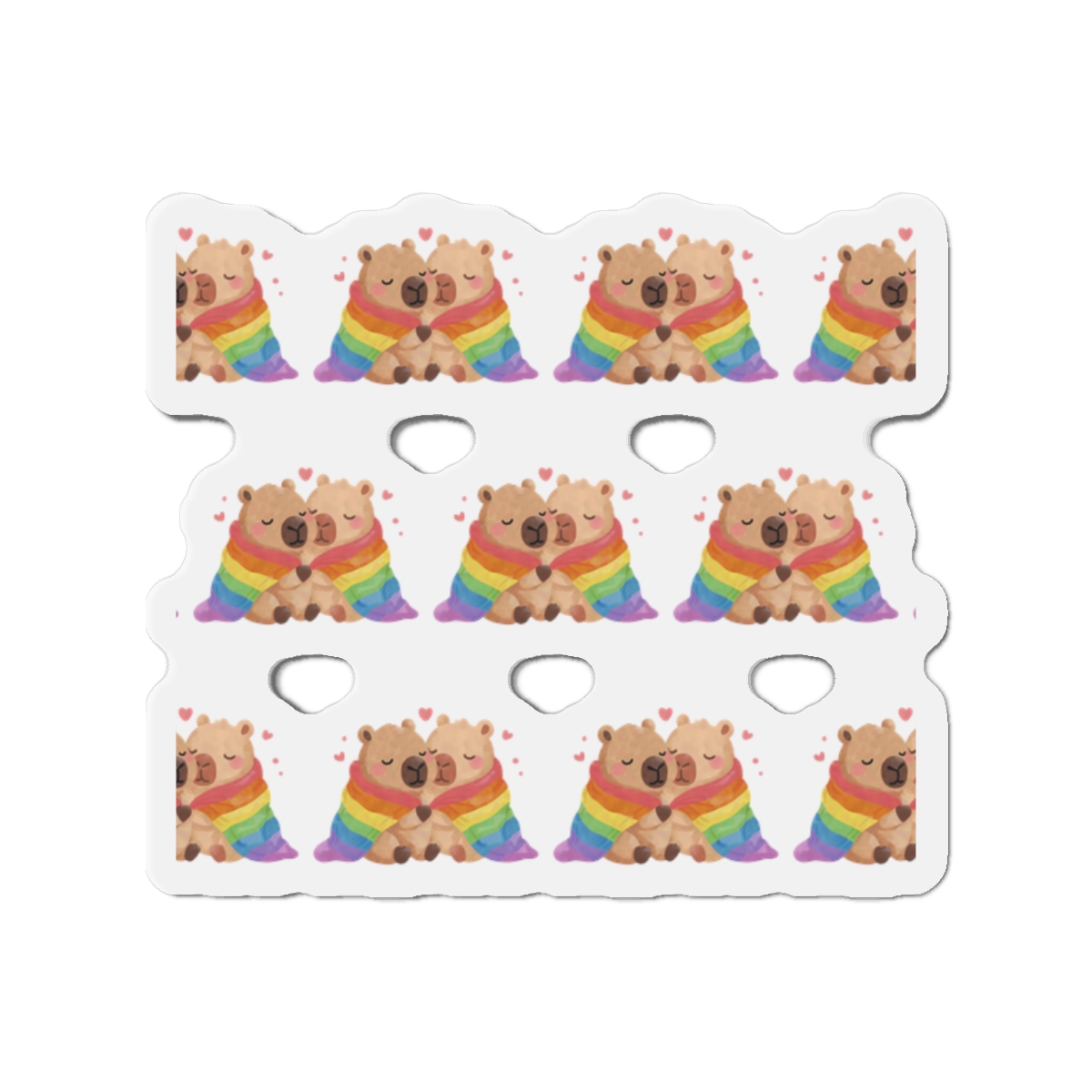 Two Capybaras Embracing Rainbow Blanket Illustration Die Cut Magnets