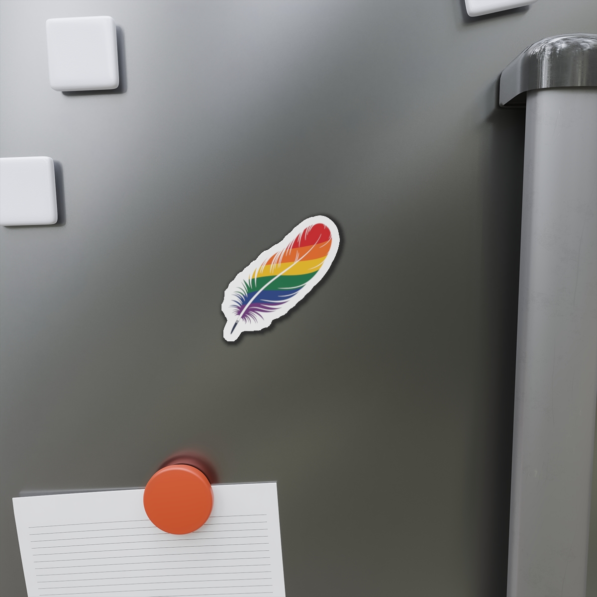 Single Feather Adorned With Vibrant Colors Rainbow Flag Die Cut Magnets - Image 5