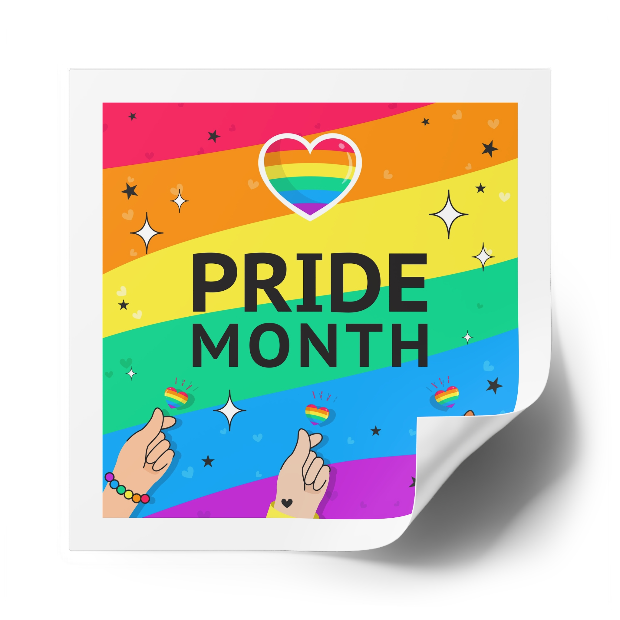 Pride Month Greeting Card Vector Illustration Hand Symbol Mini Heart Rainbow Flag Laminate Stickers Square - Image 50