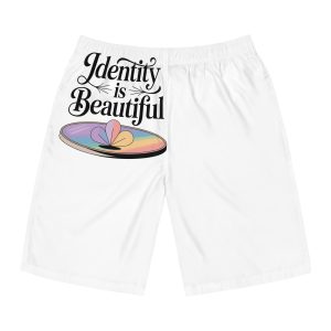 Identity Is Beautiful T Shirt Design Isolated White Background 2 Mens Board Shorts Aop