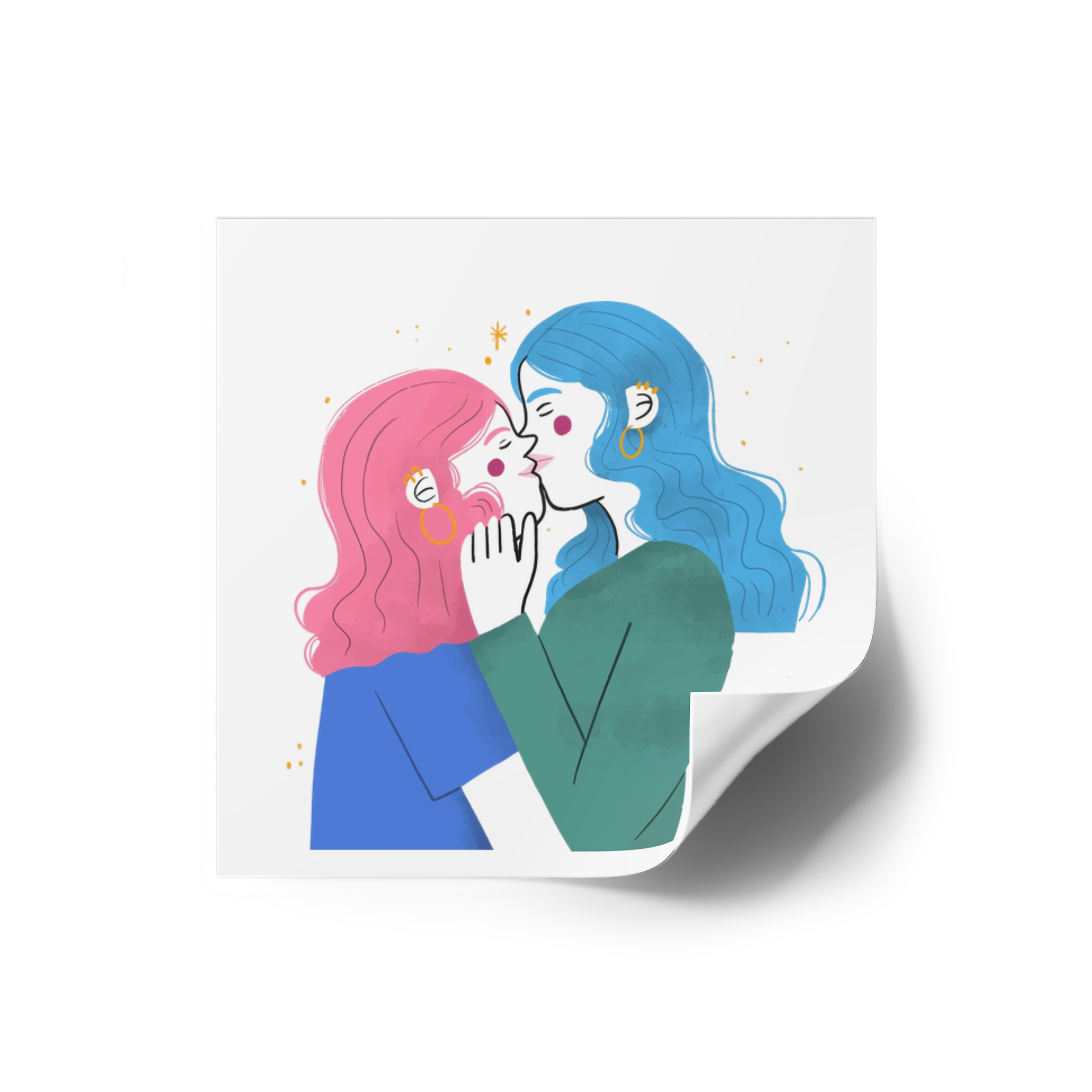 Hand Drawn Lesbian Kiss Illustration Laminate Stickers Square - Image 6