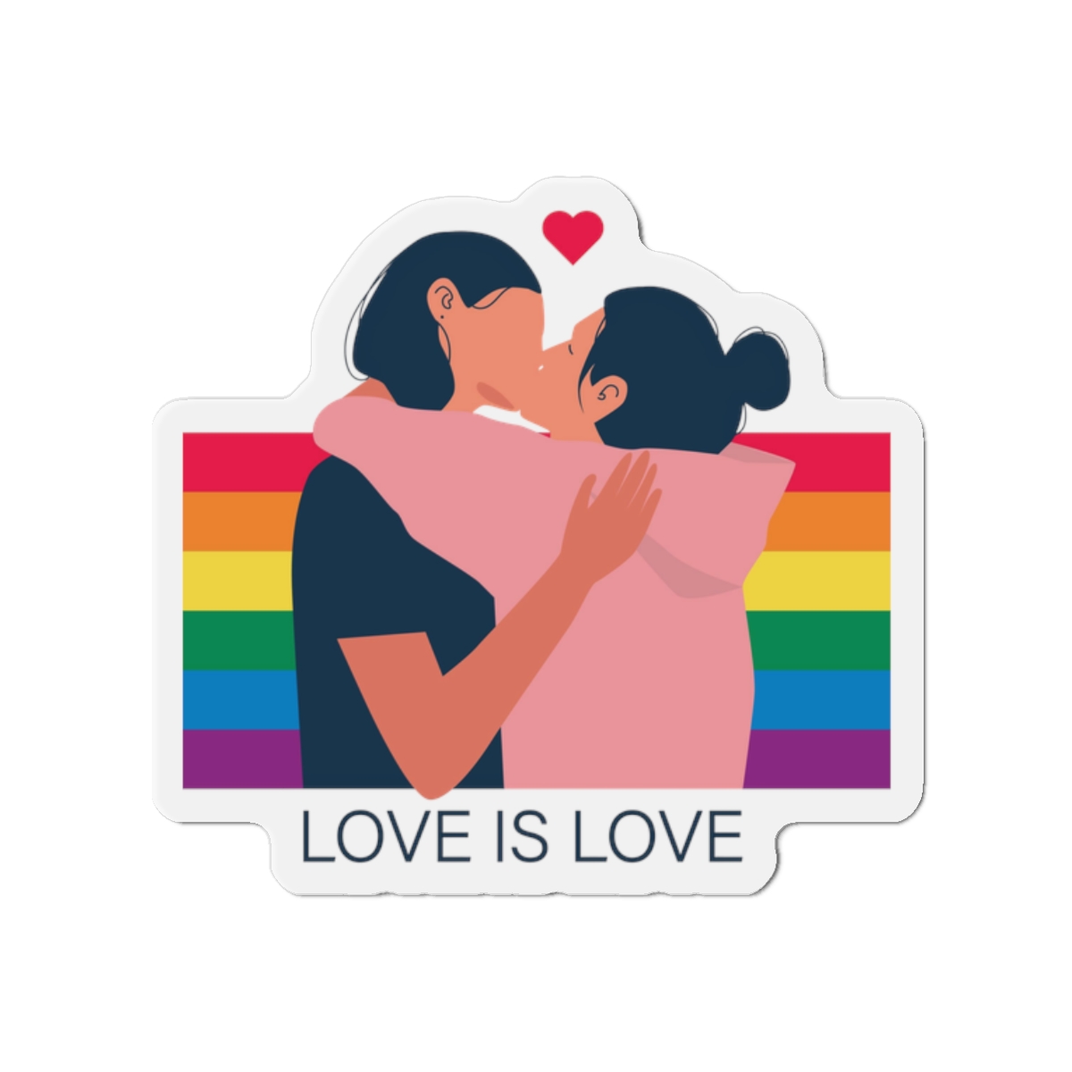 Lesbian Couple Kissing Hugging Rainbow Flag Love Is Love Die Cut Magnets