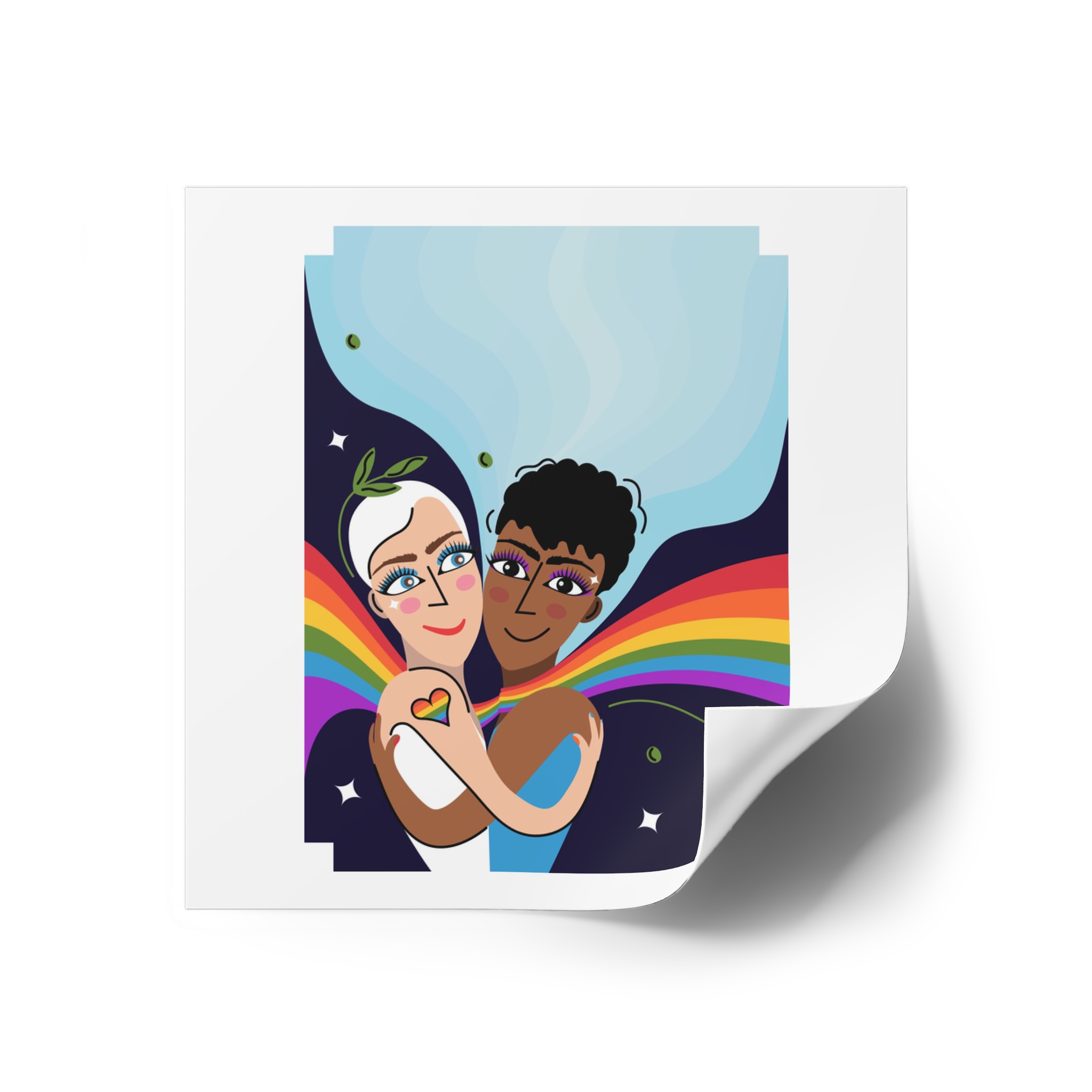 Interracial Lgbtq Men Romantic Relationships Cartoon Style Vector Card Laminate Stickers Square - Image 18