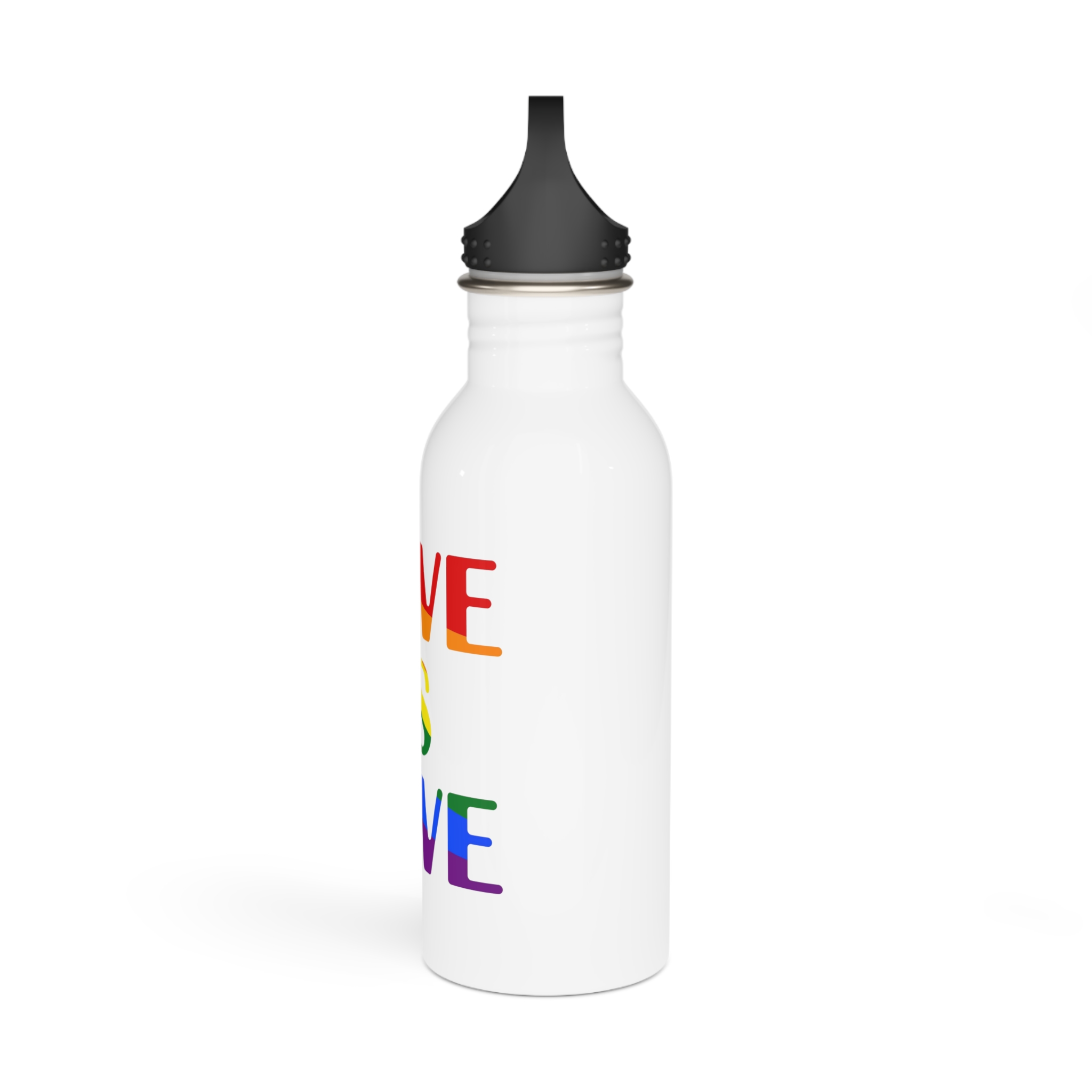 Love Is Love With Rainbow Colors Slogan Typography Banner Stainless Steel Water Bottle - Image 4