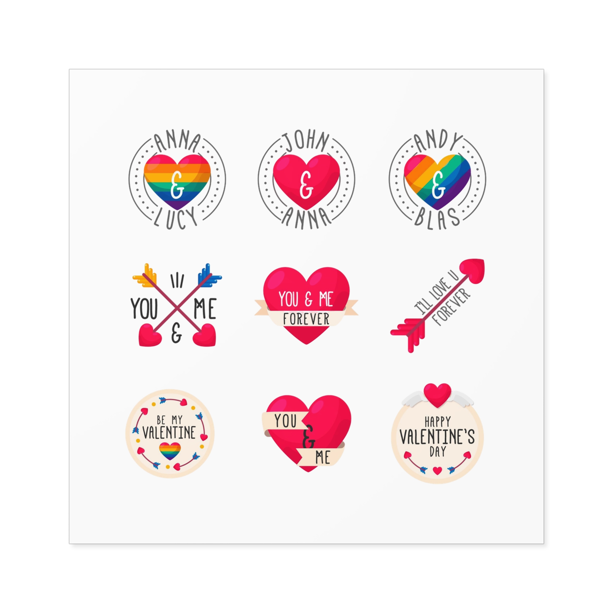 Lgbt Valentine S Day Label Collection Laminate Stickers Square - Image 41