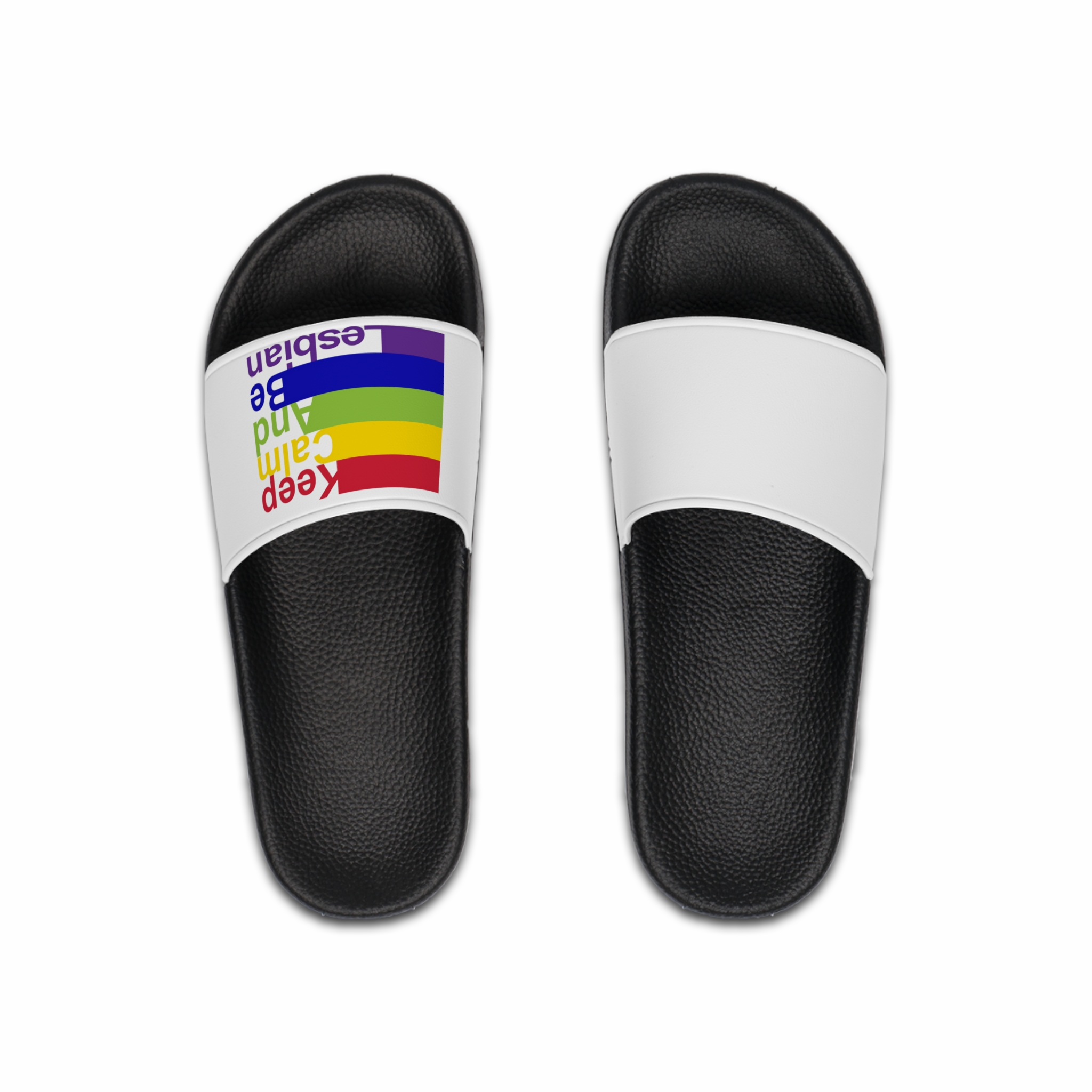 Lgbt Concept Motivating Phrase Colors Rainbow Keep Calm Be Yourself Mens Slide Sandals