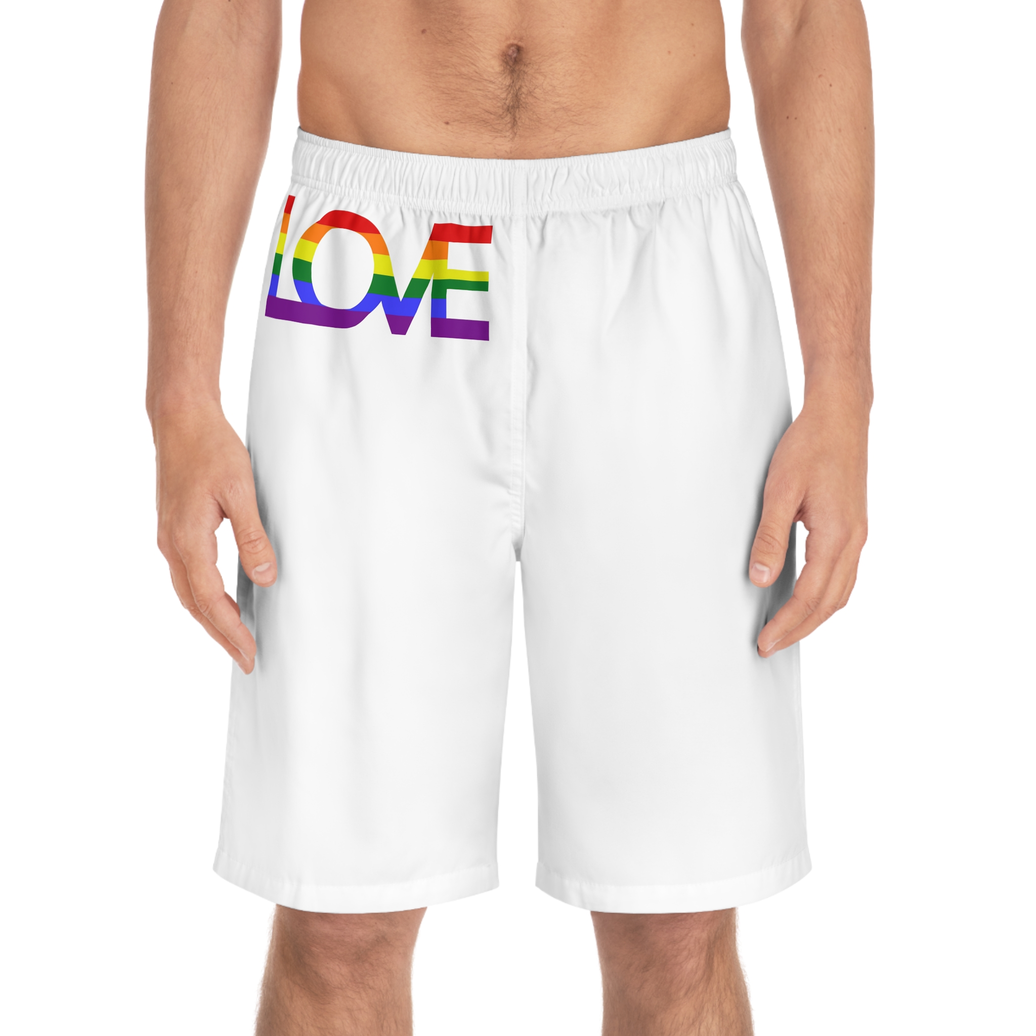 Inscription Love With Colors Lgbt Flag Vector Illustration Mens Board Shorts Aop - Image 3