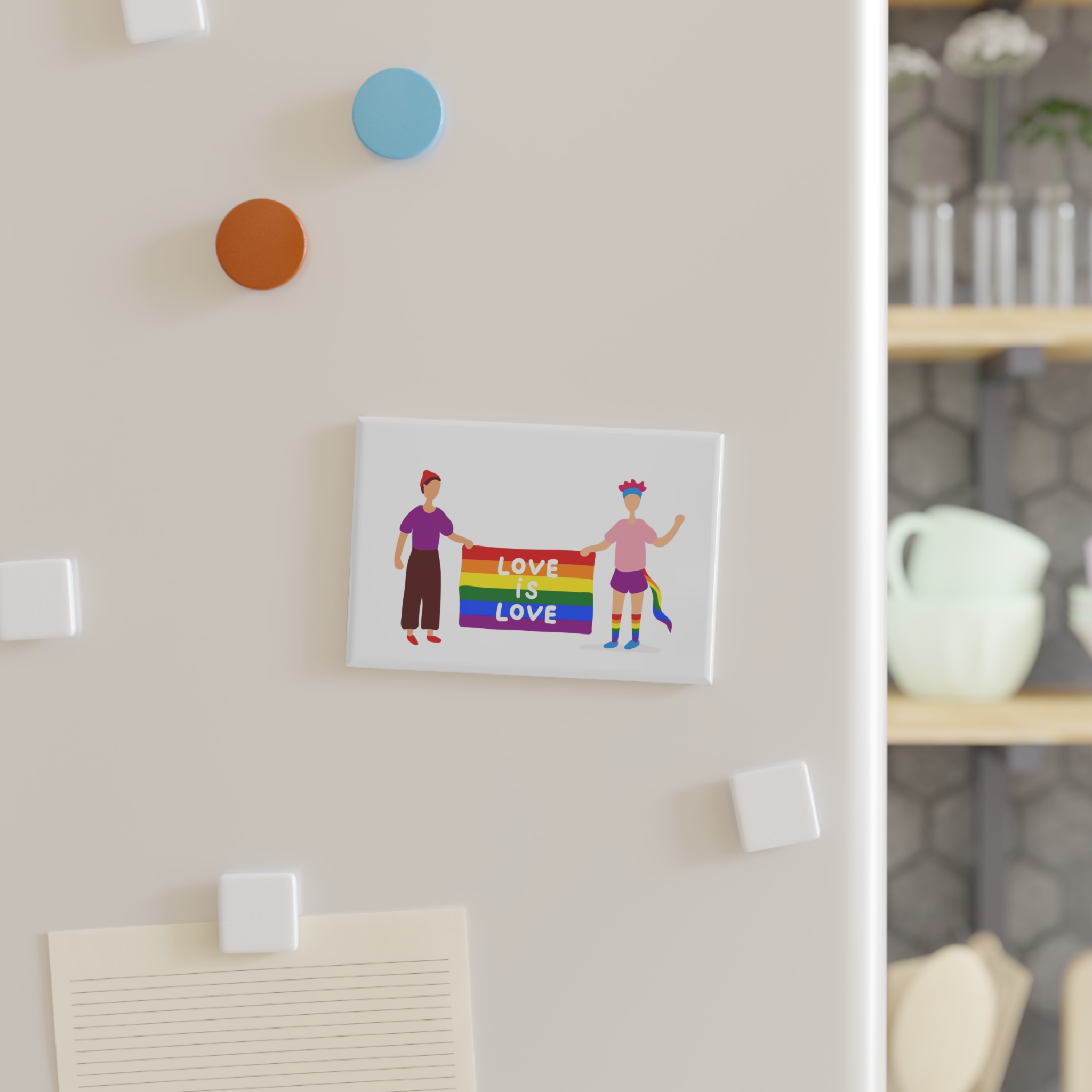Two Gays Holding Rainbow Flag Button Magnet Rectangle 1 And 10 Pcs - Image 3