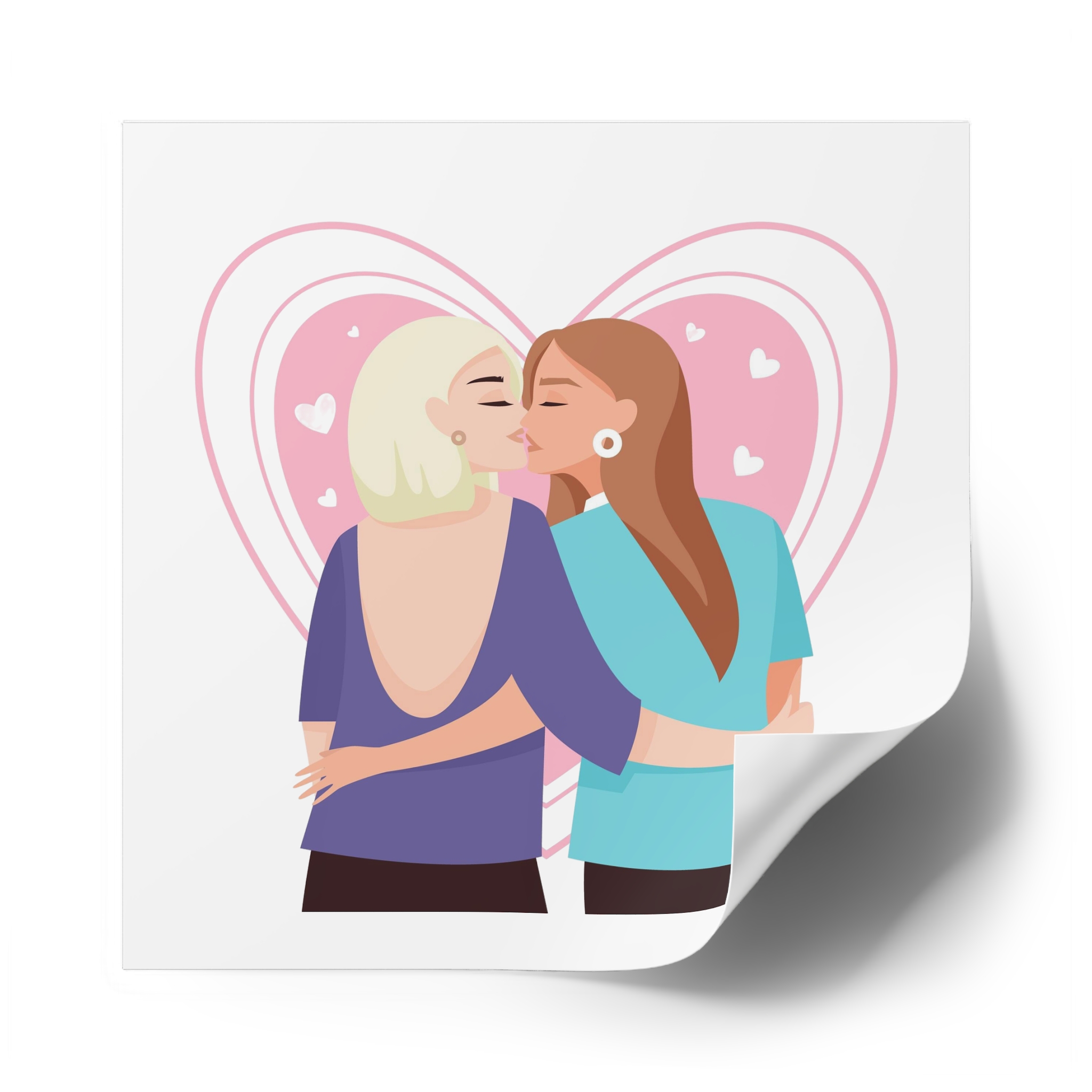 Lesbian Couple Kiss Flat Design Style Laminate Stickers Square - Image 50