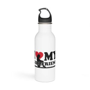 I Love My Girlfriend With Heart Accompanied By Silhouette Girl Sitting Grass Field Stainless Steel Water Bottle