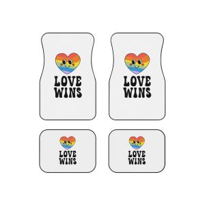 Vector Lgbt Groovy Love Wins Lettering Heart Car Mats Set Of 4