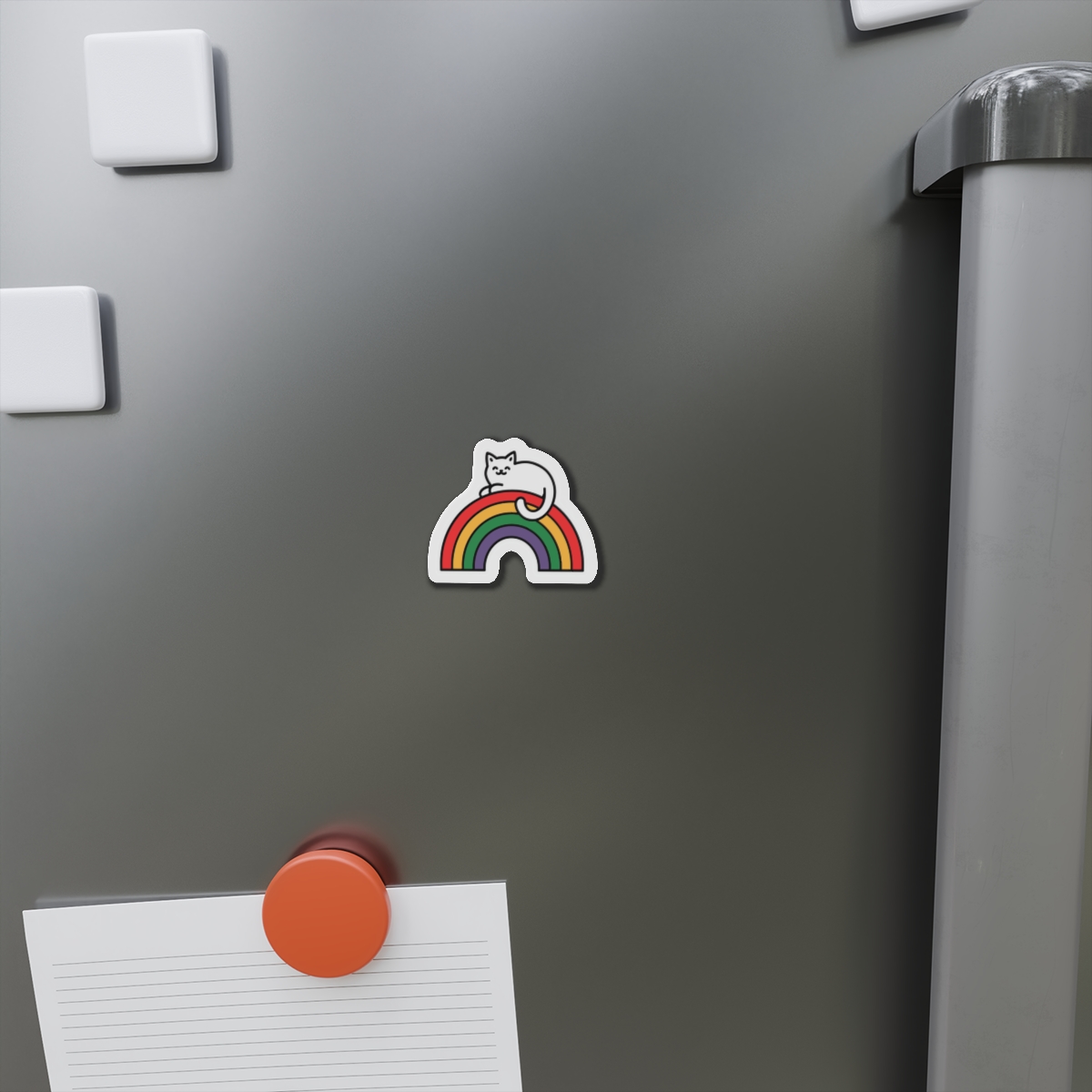 Cartoon Cat Lying Rainbow Illustration With Cheerful Expression Die Cut Magnets - Image 2