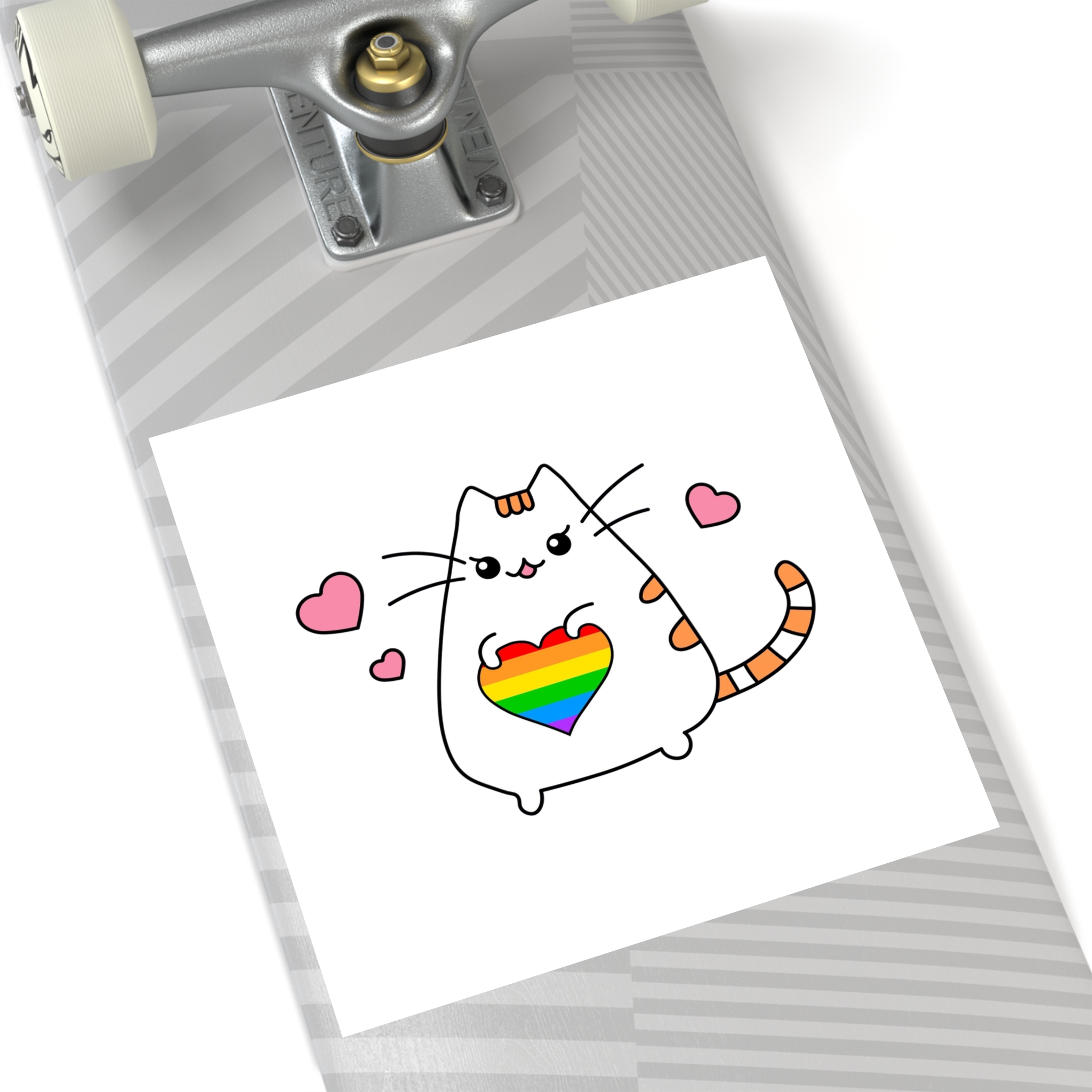 Kawaii Cat With Rainbow Heart Laminate Stickers Square - Image 64
