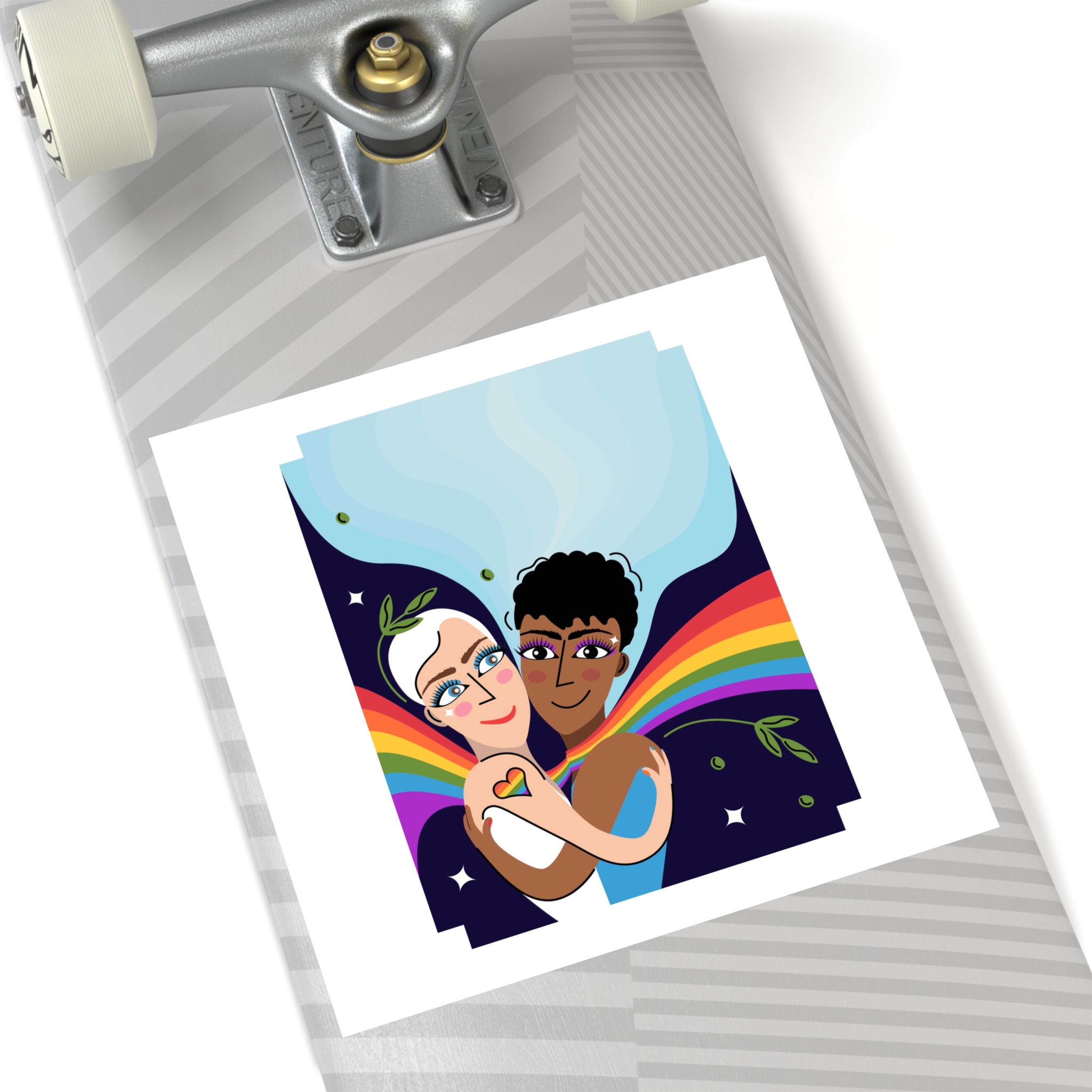 Interracial Lgbtq Men Romantic Relationships Cartoon Style Vector Card Laminate Stickers Square - Image 52