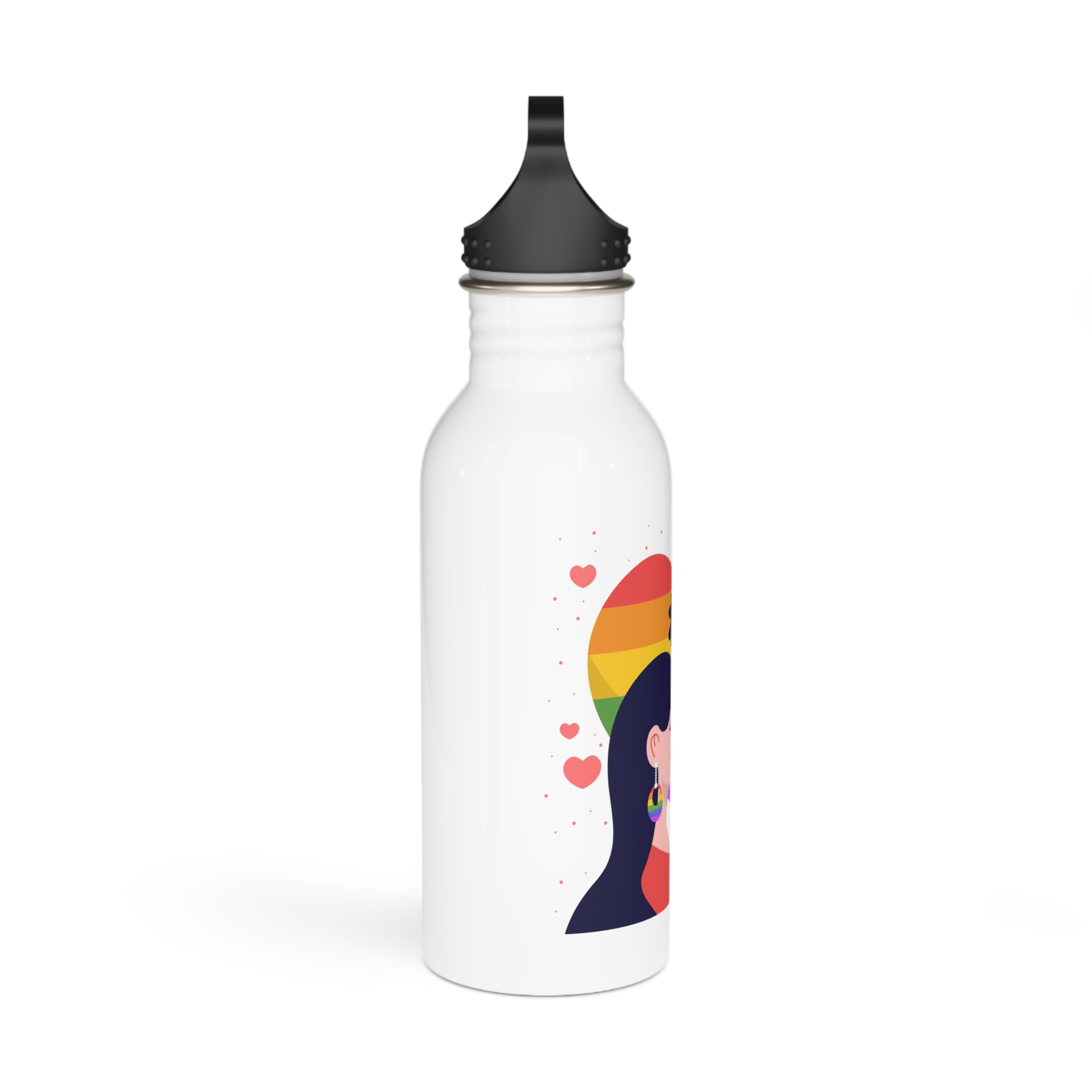 Flat Design Lesbian Couple Kiss Illustration Stainless Steel Water Bottle - Image 2