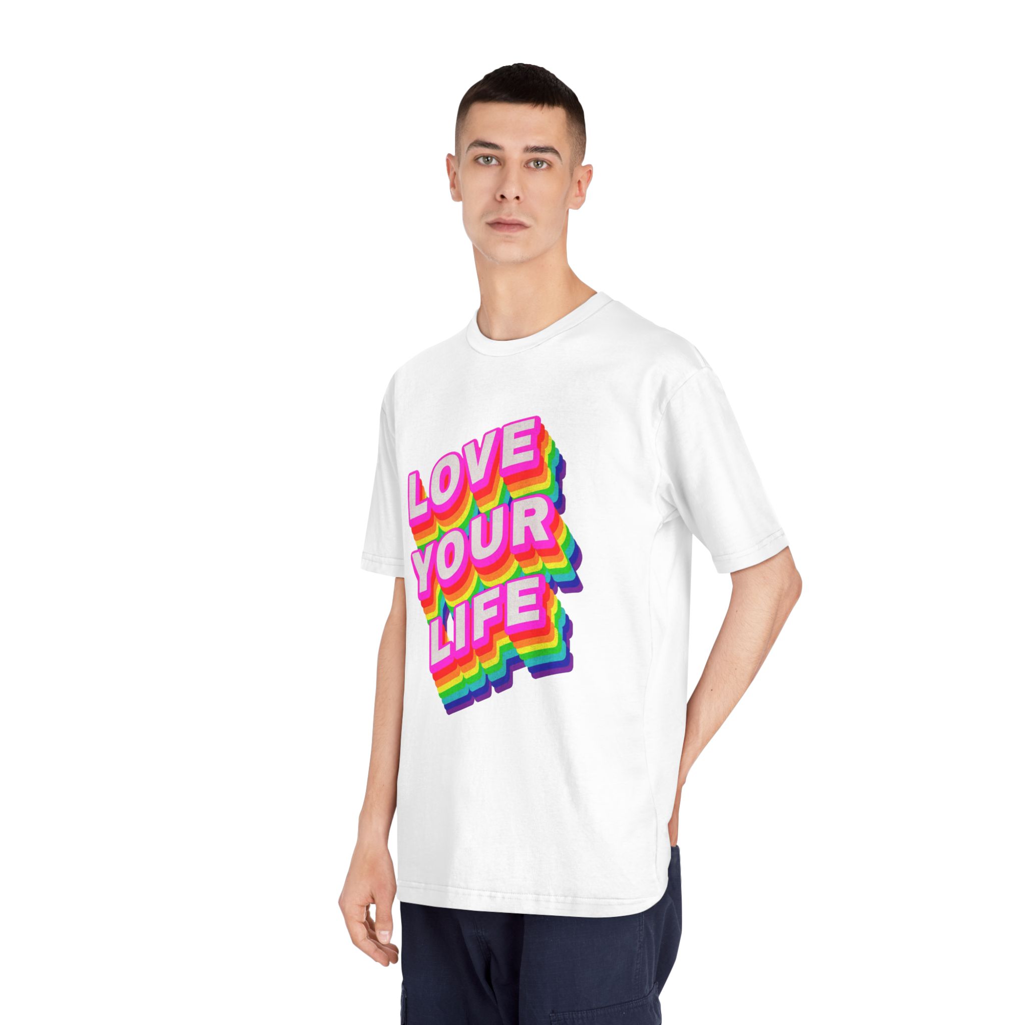 Rainbow Word Love Your Life Typography Design Element - Unisex Classic Crewneck T Shirt - Image 4