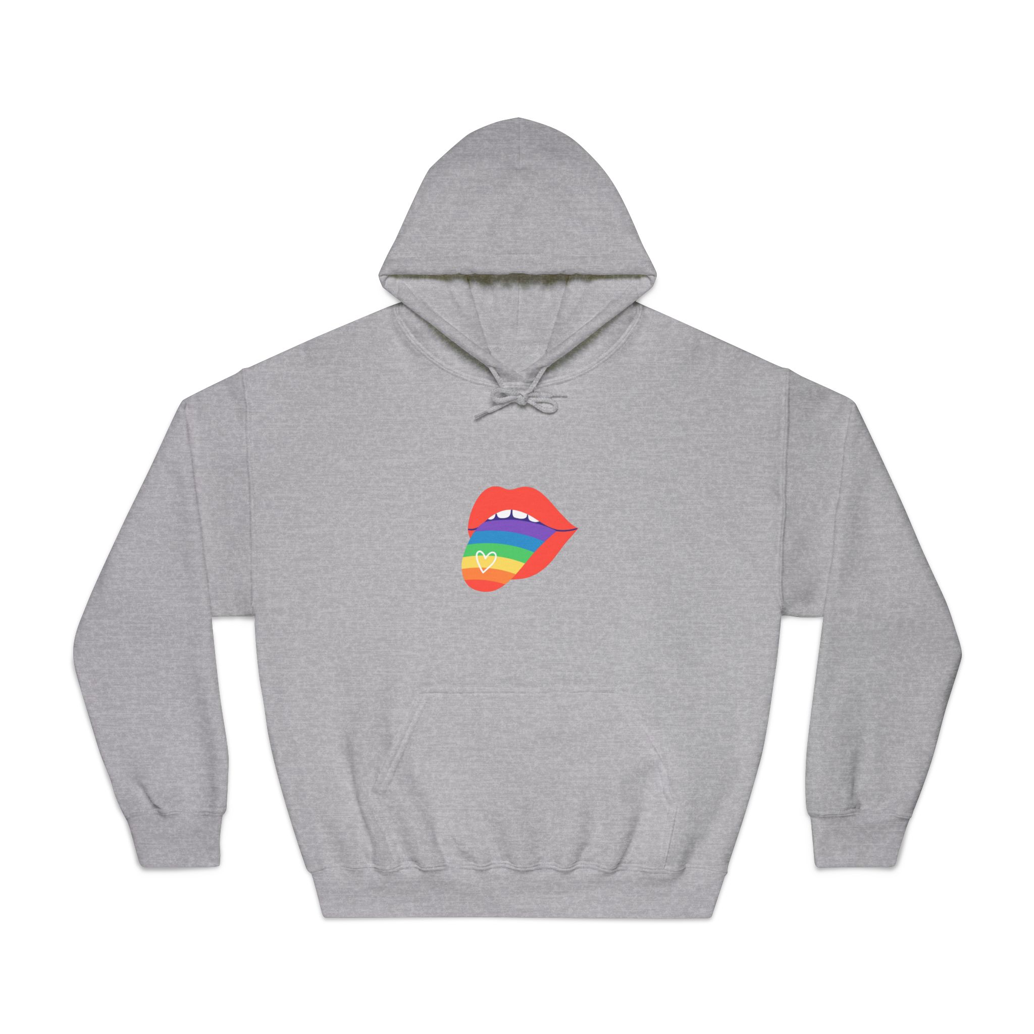 Open Red Lips With Rainbow Tongue Hand Drawn Vector Illustration Unisex Dryblend Hooded Sweatshirt - Image 13
